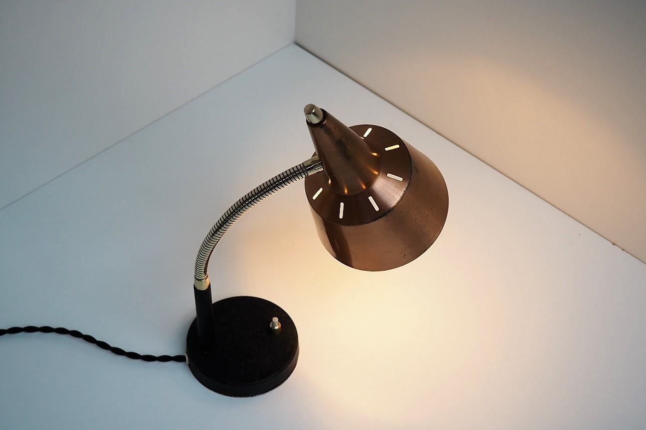 Lacquered Copper and Brass Table Lamp in the Style of Lyfa, Modern Design from the 1950s For Sale