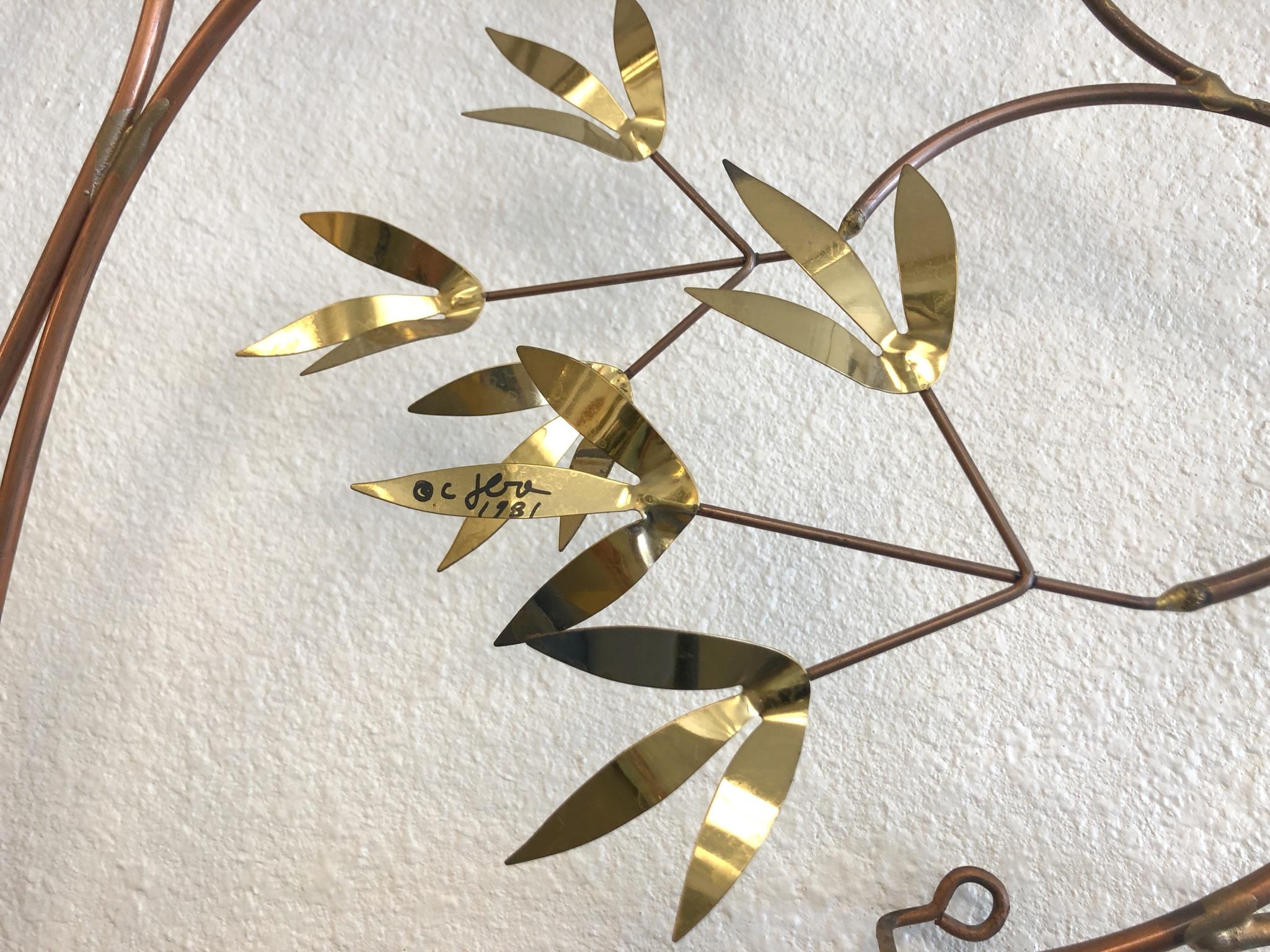 American Copper and Brass Tree Wall Sculpture by Curtis Jeré 
