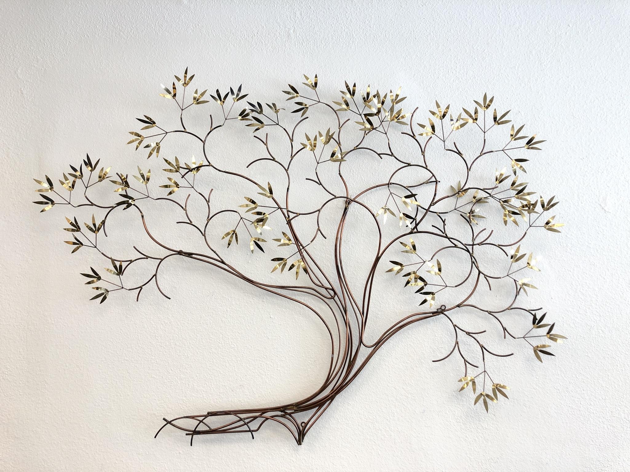 Polished Copper and Brass Tree Wall Sculpture by Curtis Jeré 