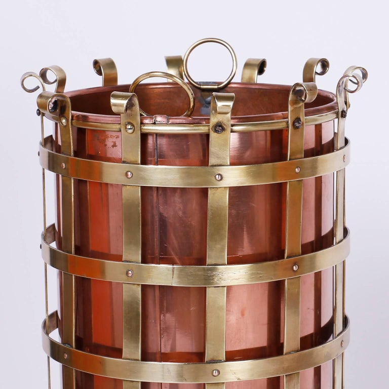 Copper and Brass Umbrella or Cane Stand For Sale at 1stdibs