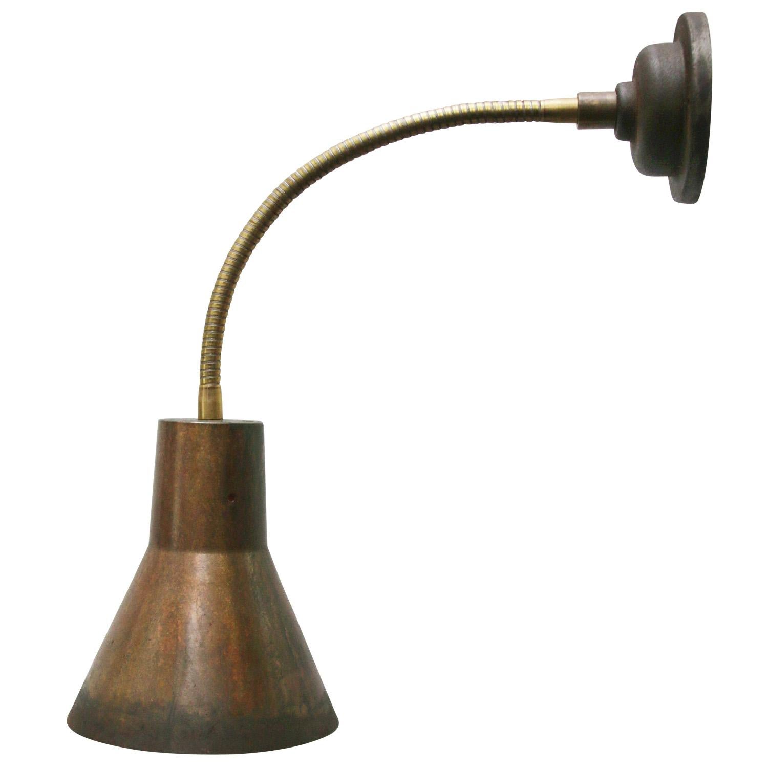 Cast Copper and Brass Vintage Industrial Flexible Arm Wall Light Scone