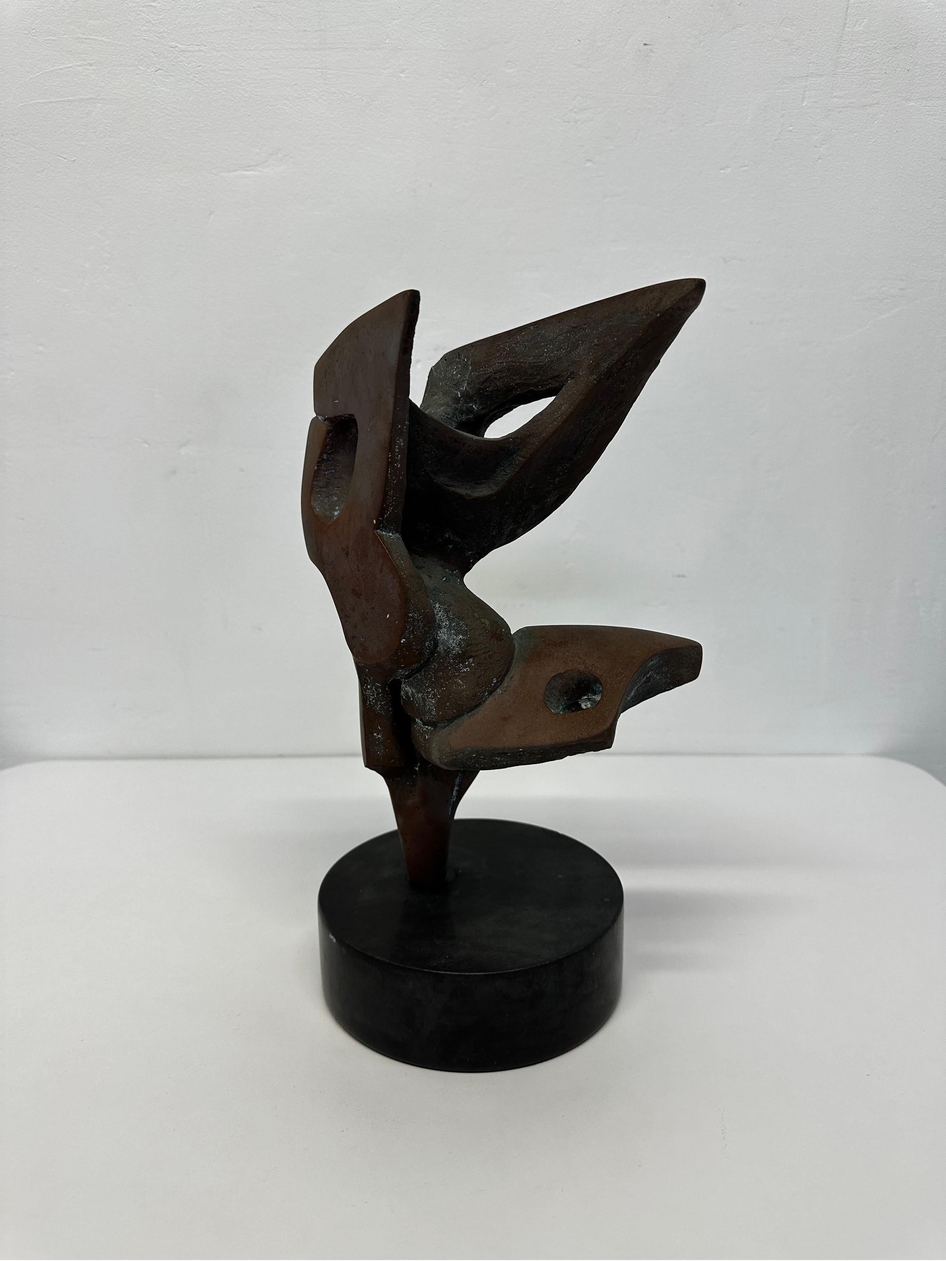 Copper and Bronze Abstract Dancer Sculpture Signed Kaufman In Good Condition For Sale In Miami, FL