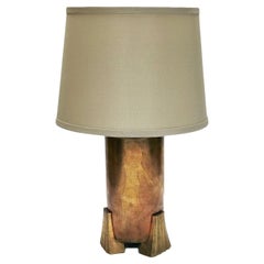 Antique Copper and Bronze Lamp with Etched Classical Figures with Custom Silk Shade