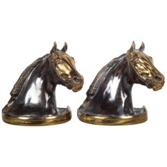 Antique Copper and Bronze-Plated Horse Head Bookends by Gladys Brown for Dodge Inc.1946