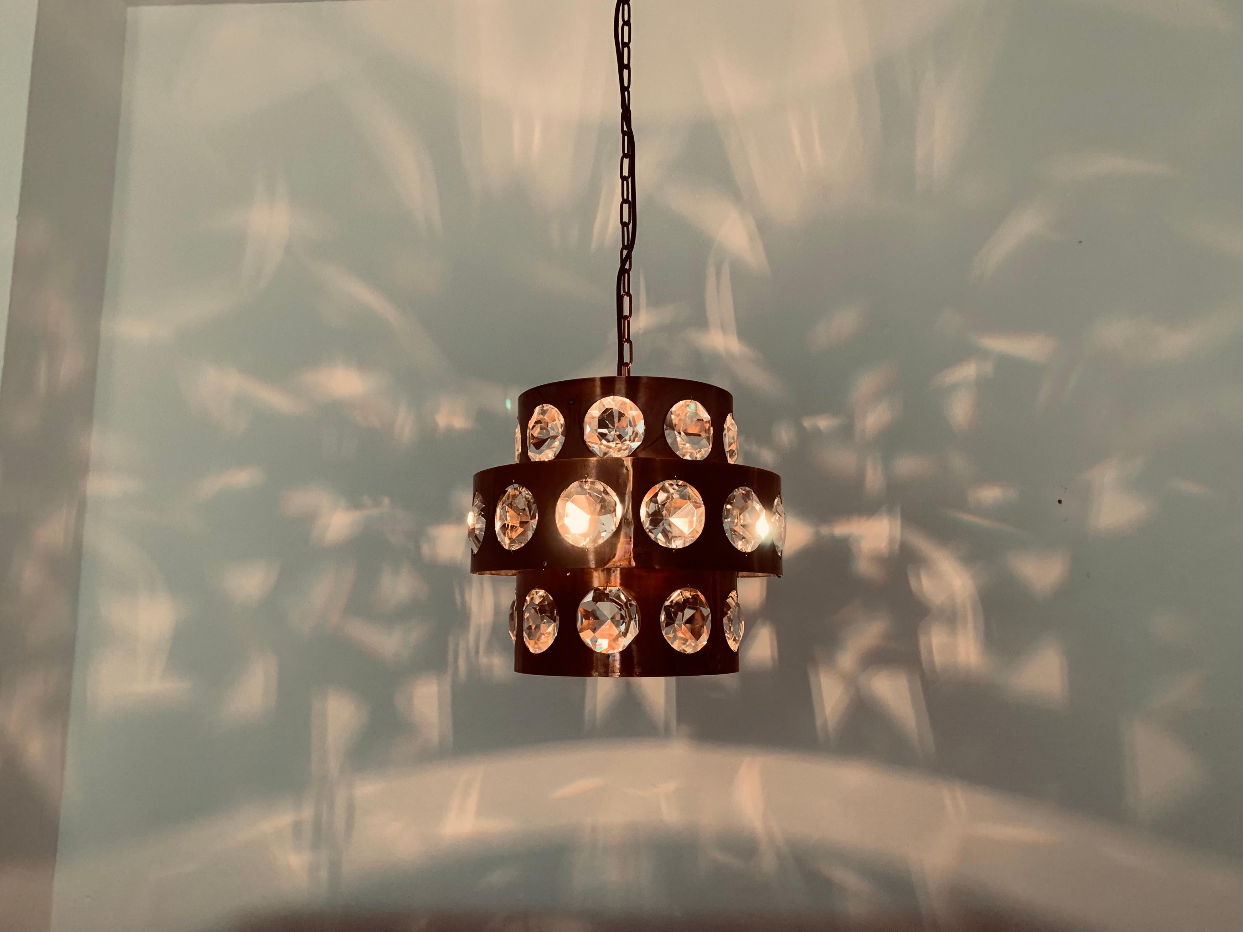 Copper and Crystal Glass Chandelier For Sale 4