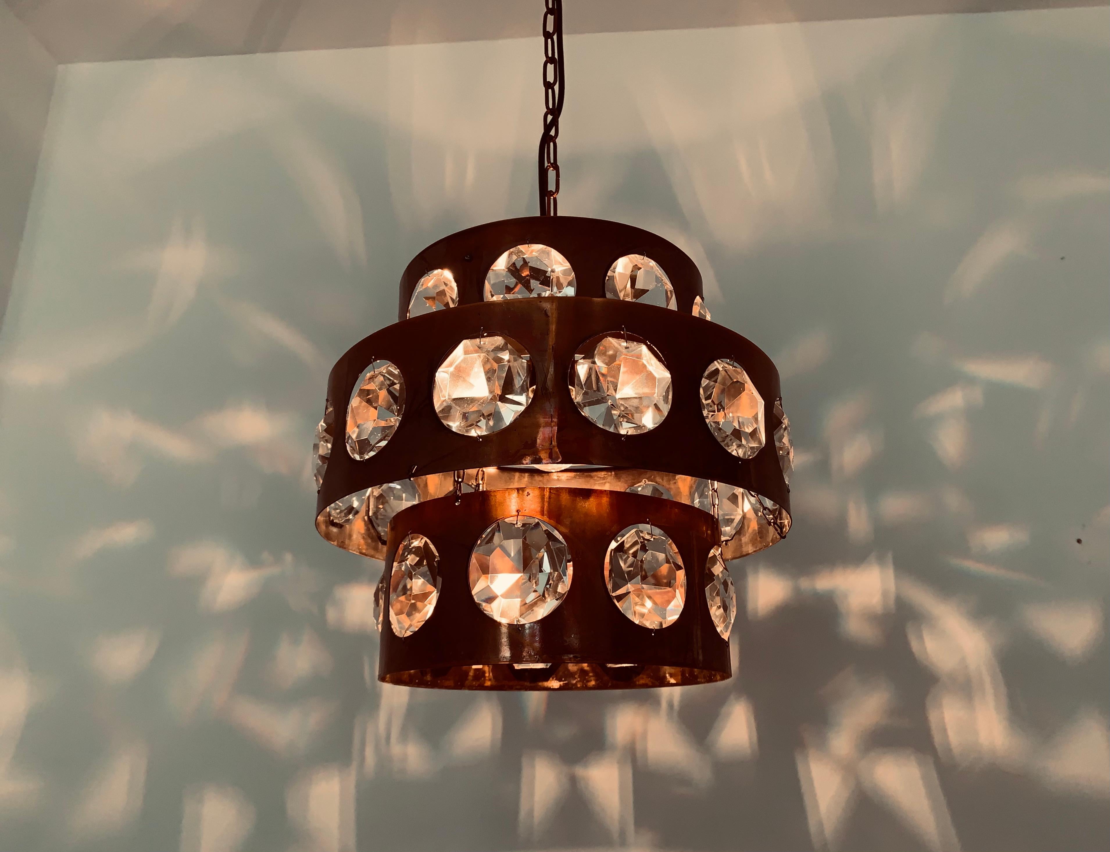 Copper and Crystal Glass Chandelier For Sale 5