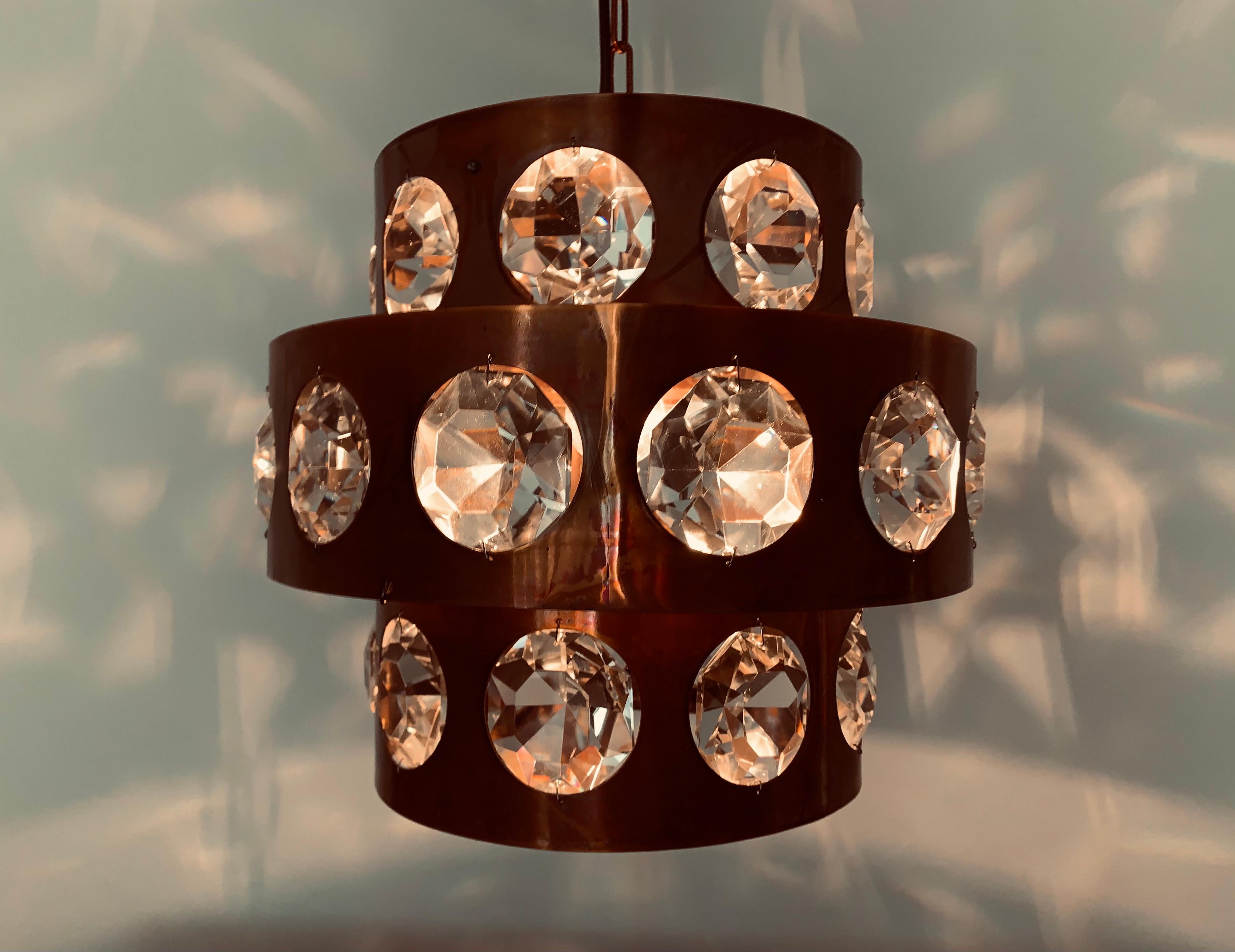 Copper and Crystal Glass Chandelier For Sale 6