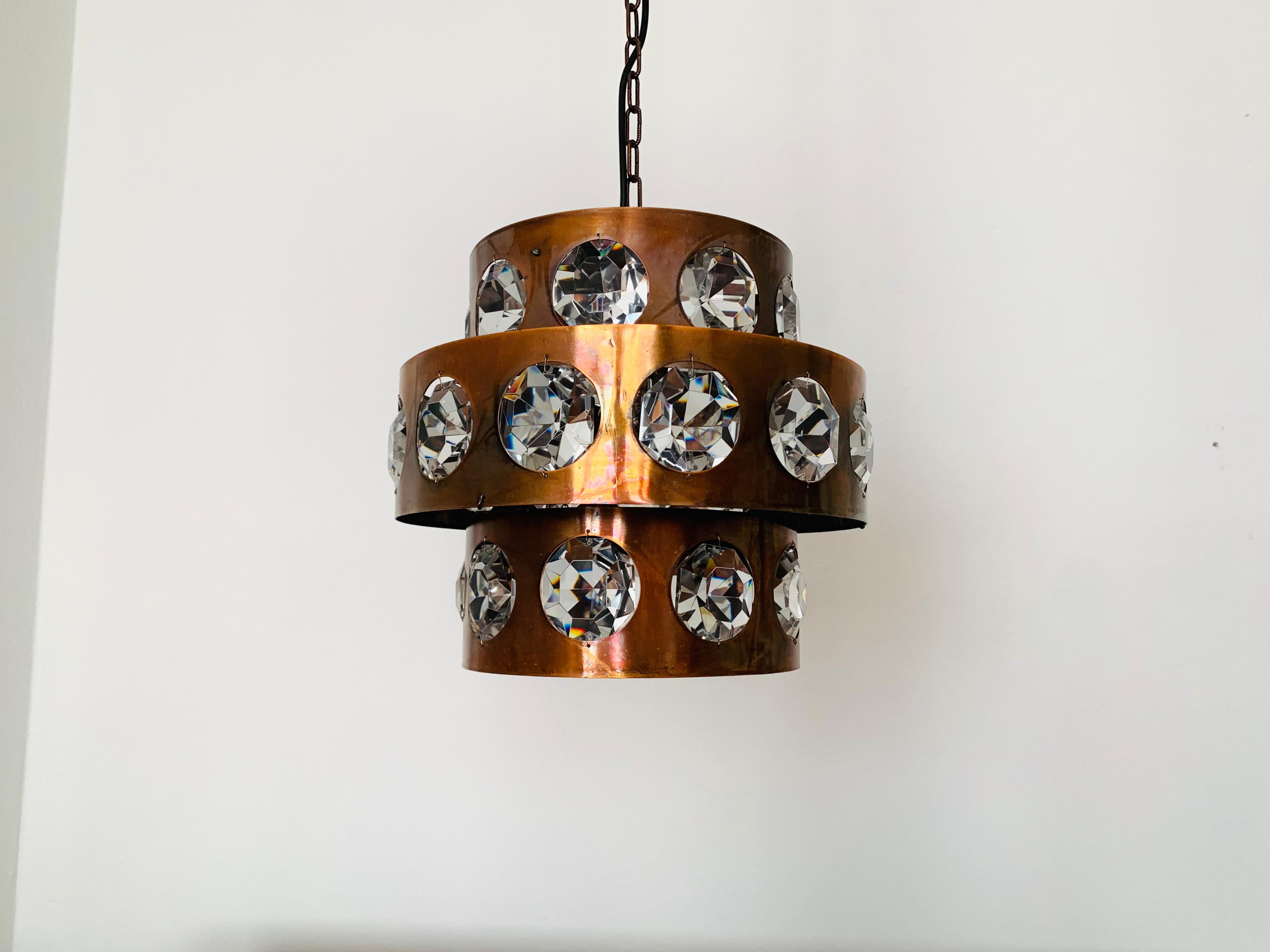 Tedesco Lampadario in rame e cristallo in vendita