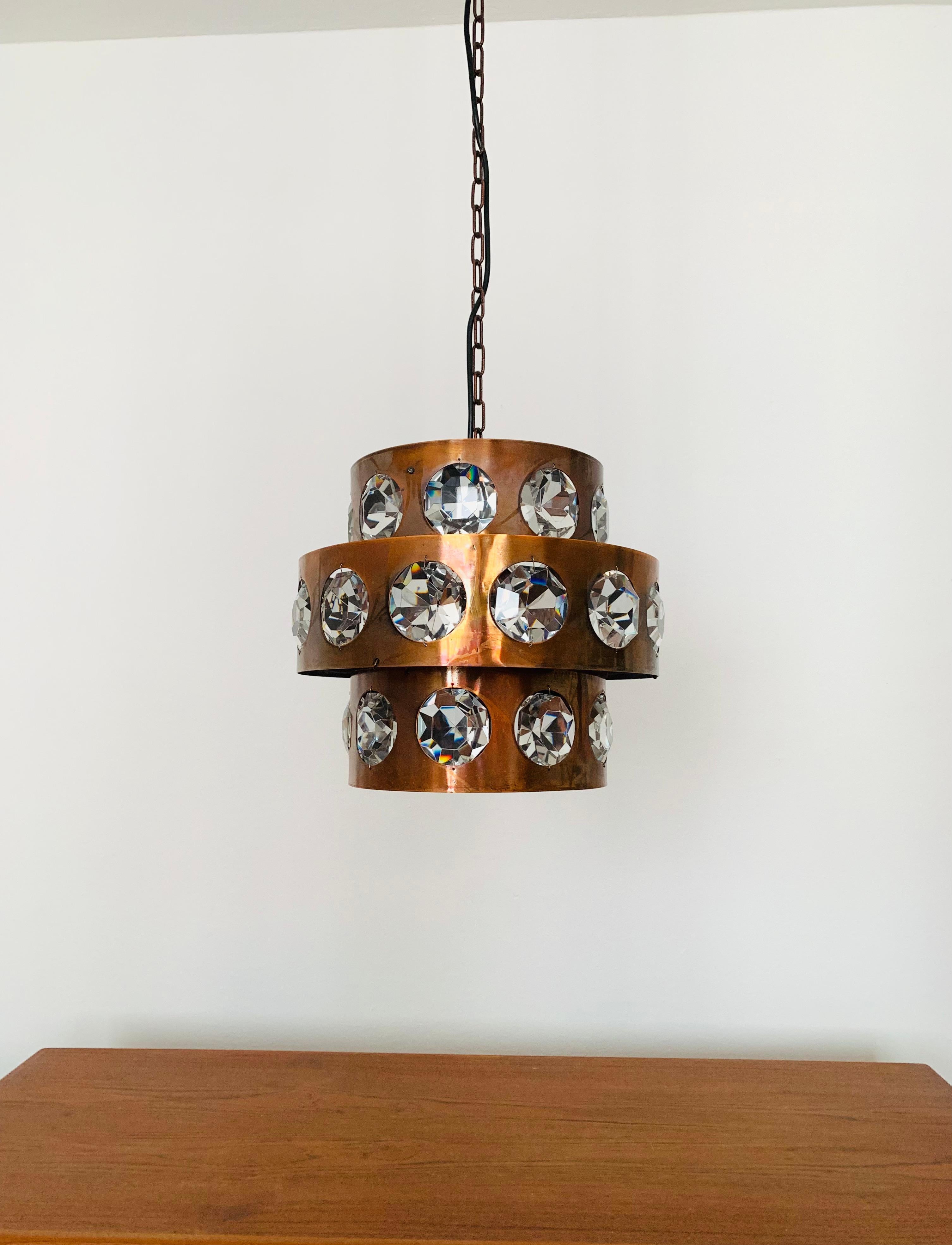 Copper and Crystal Glass Chandelier In Good Condition For Sale In München, DE