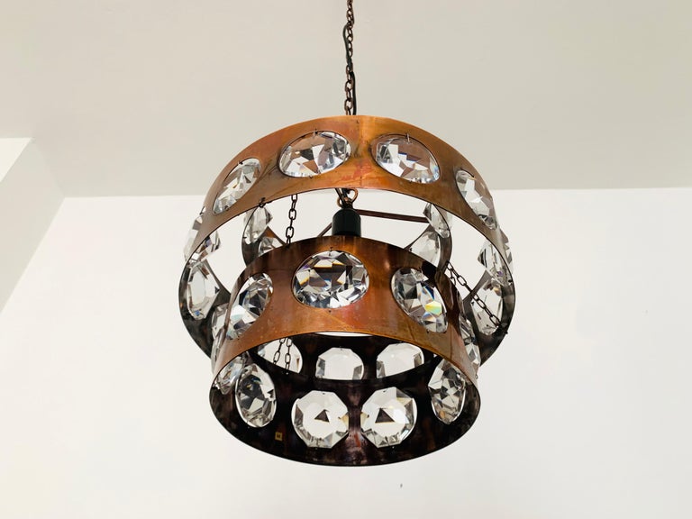 Modern Copper and Glass Chandelier