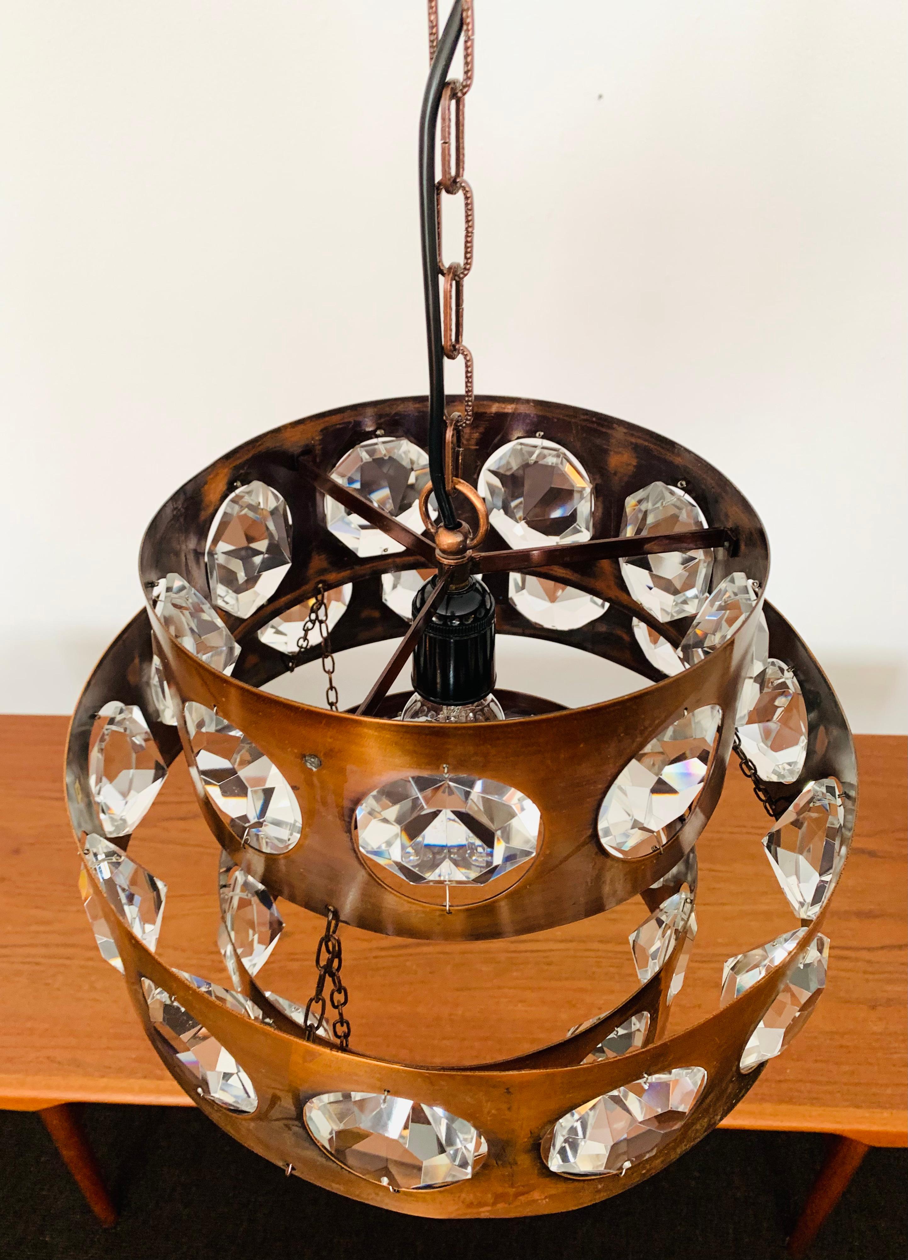 Copper and Crystal Glass Chandelier For Sale 1