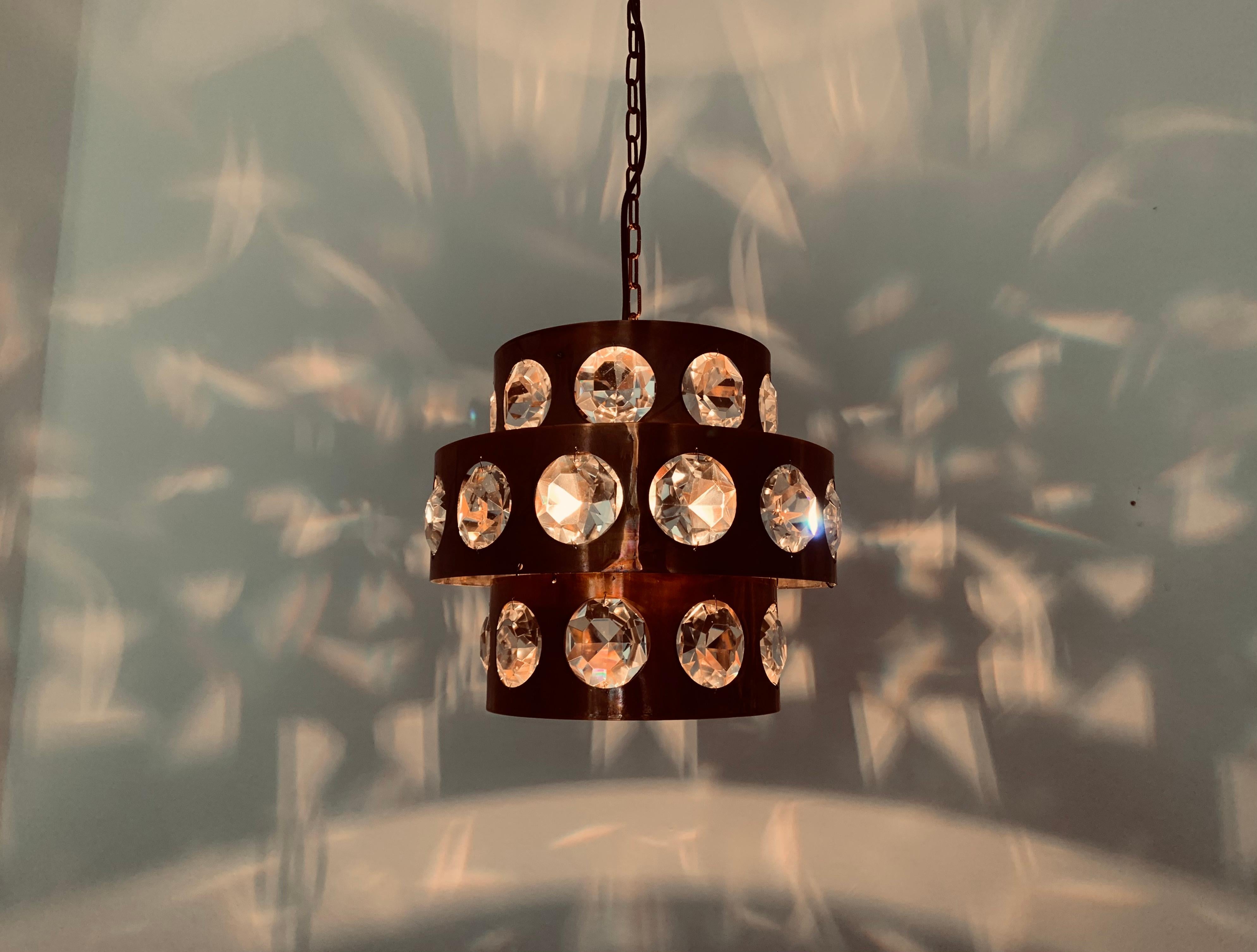 Copper and Crystal Glass Chandelier For Sale 2
