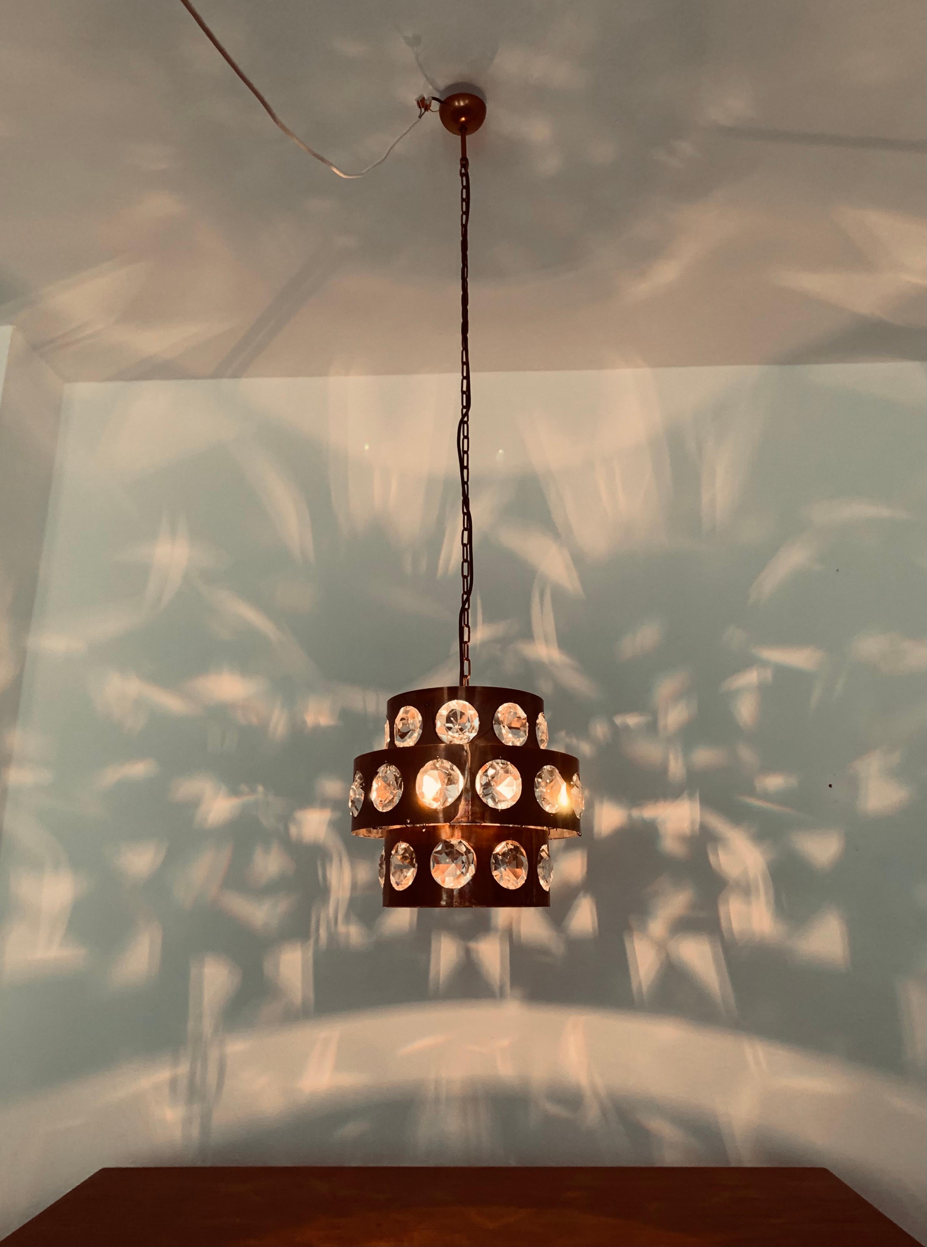 Copper and Crystal Glass Chandelier For Sale 3