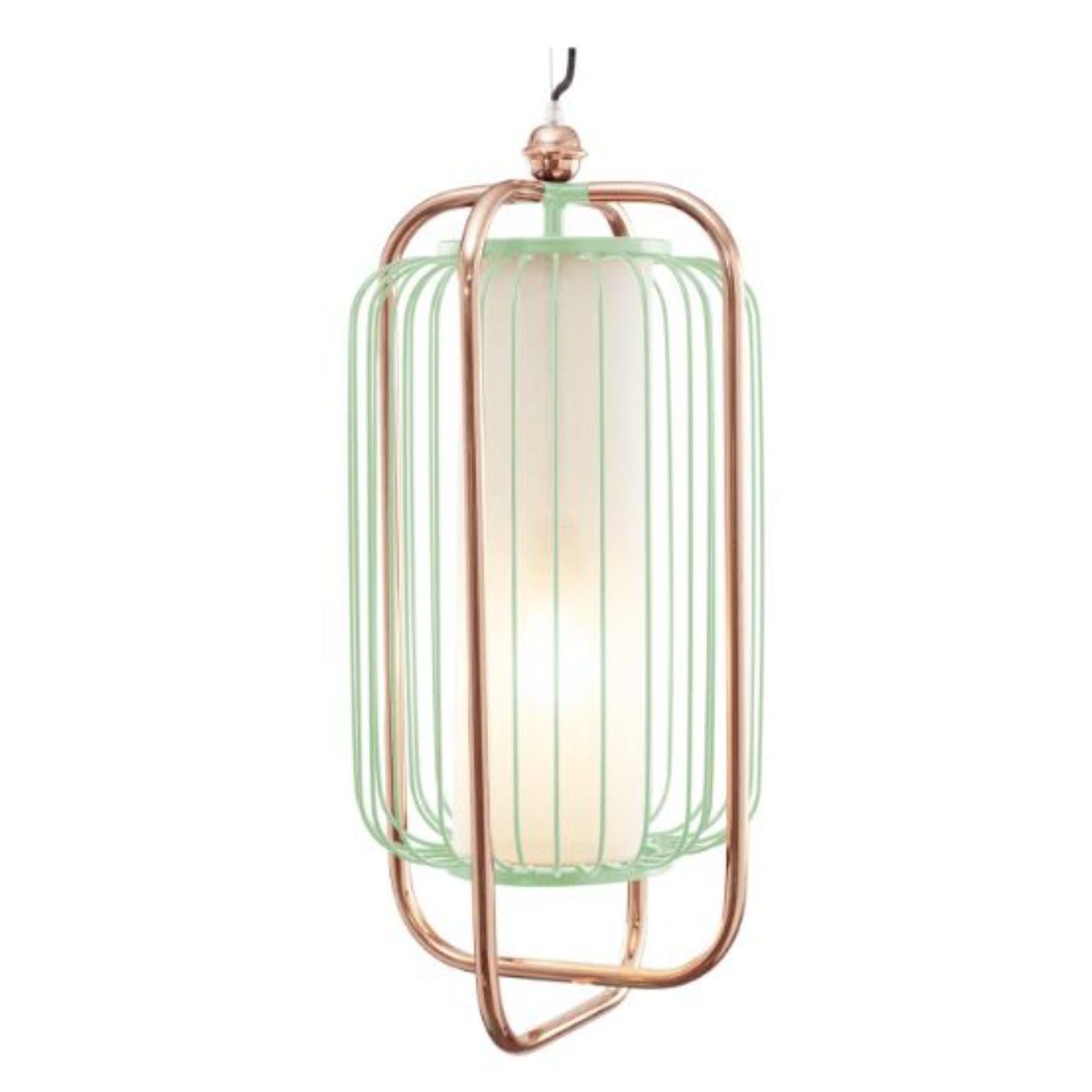 Copper and dream Jules II suspension lamp by Dooq
Dimensions: W 30 x D 30 x H 64 cm.
Materials: lacquered metal, polished or brushed metal, copper.
abat-jour: cotton
Also available in different colours and