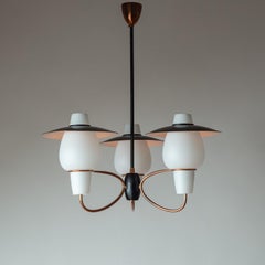 Lustre en cuivre et verre, vers 1960