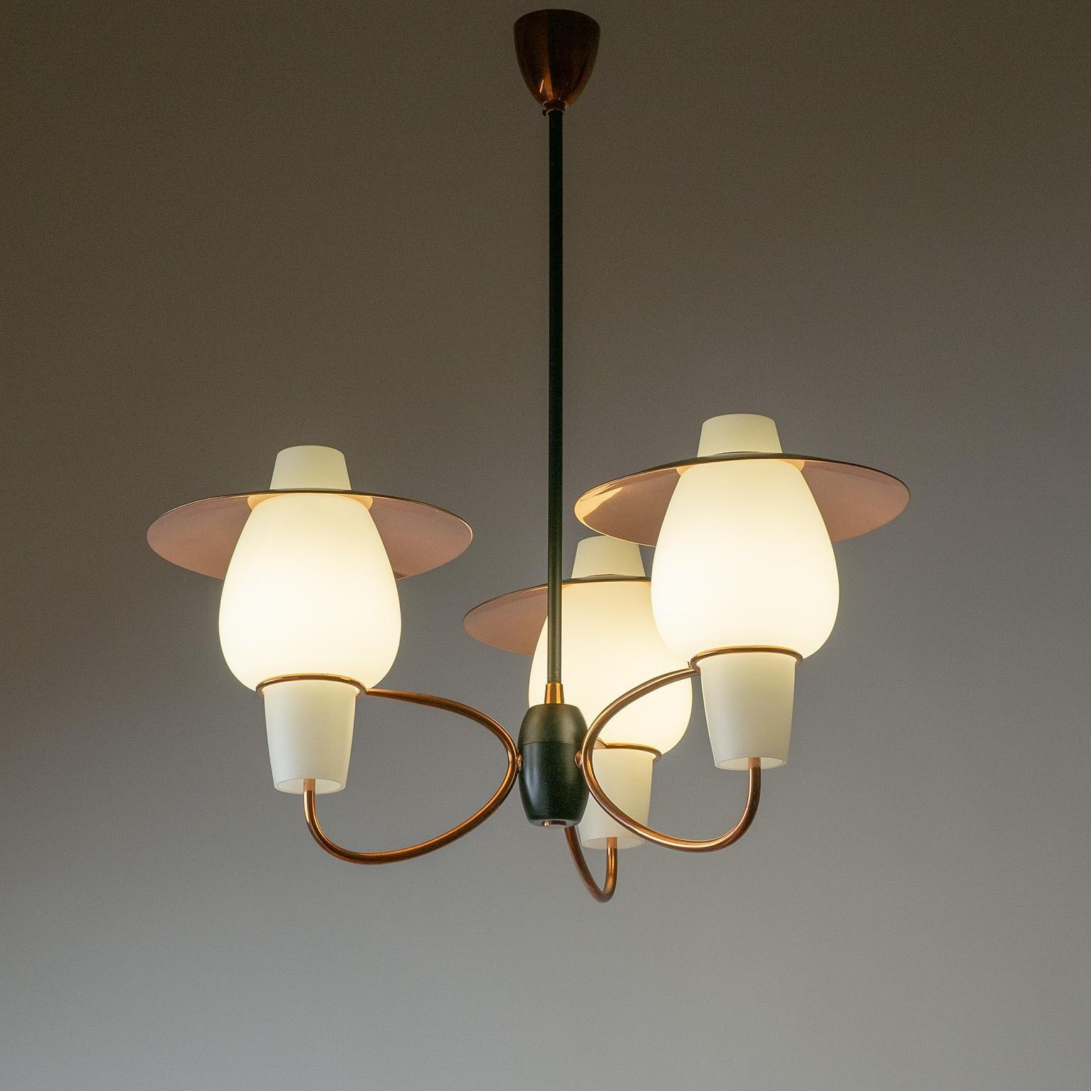 Mid-Century Modern Copper and Glass Chandelier, circa 1960 For Sale