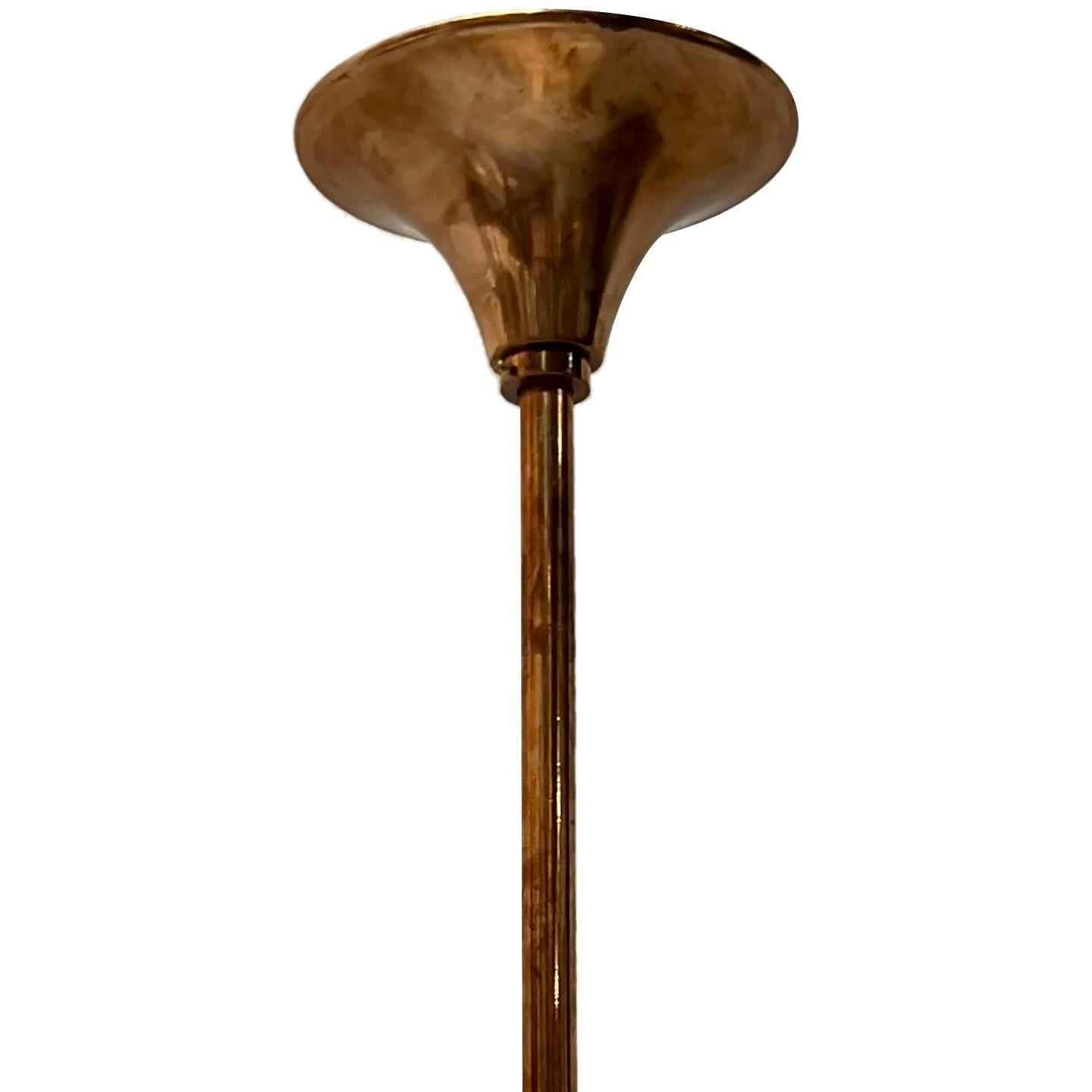 Circa 1930's French copper and glass light fixture.

Measurements:
Minimum drop: 21