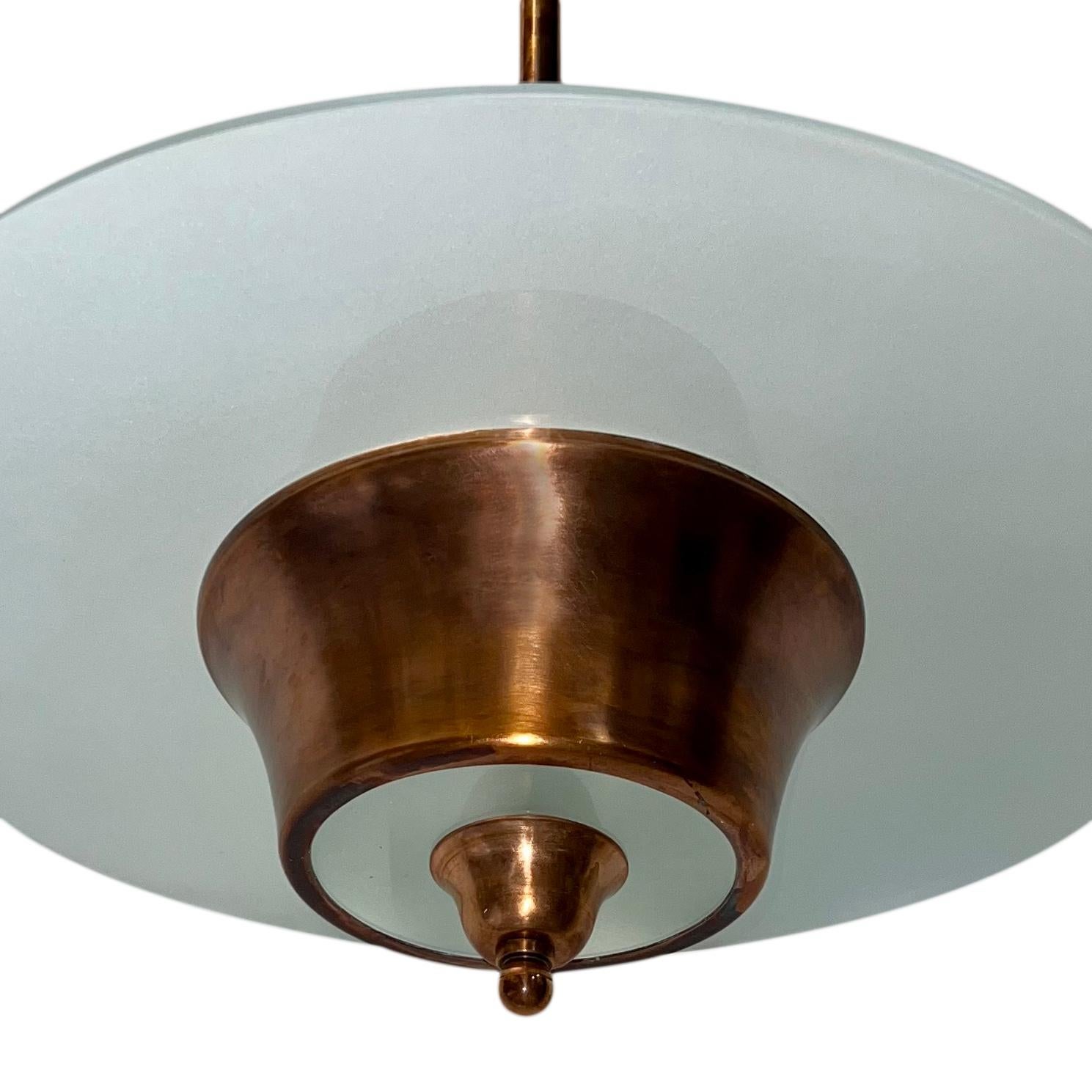 French Copper and Glass Light Fixture For Sale