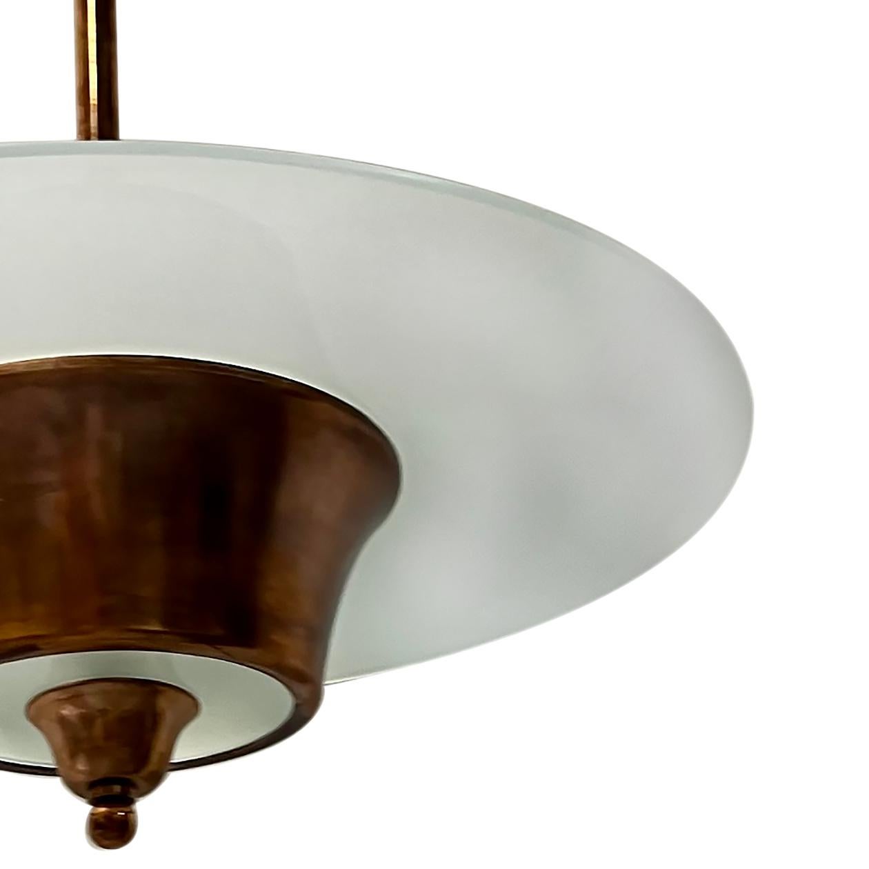 Frosted Copper and Glass Light Fixture For Sale