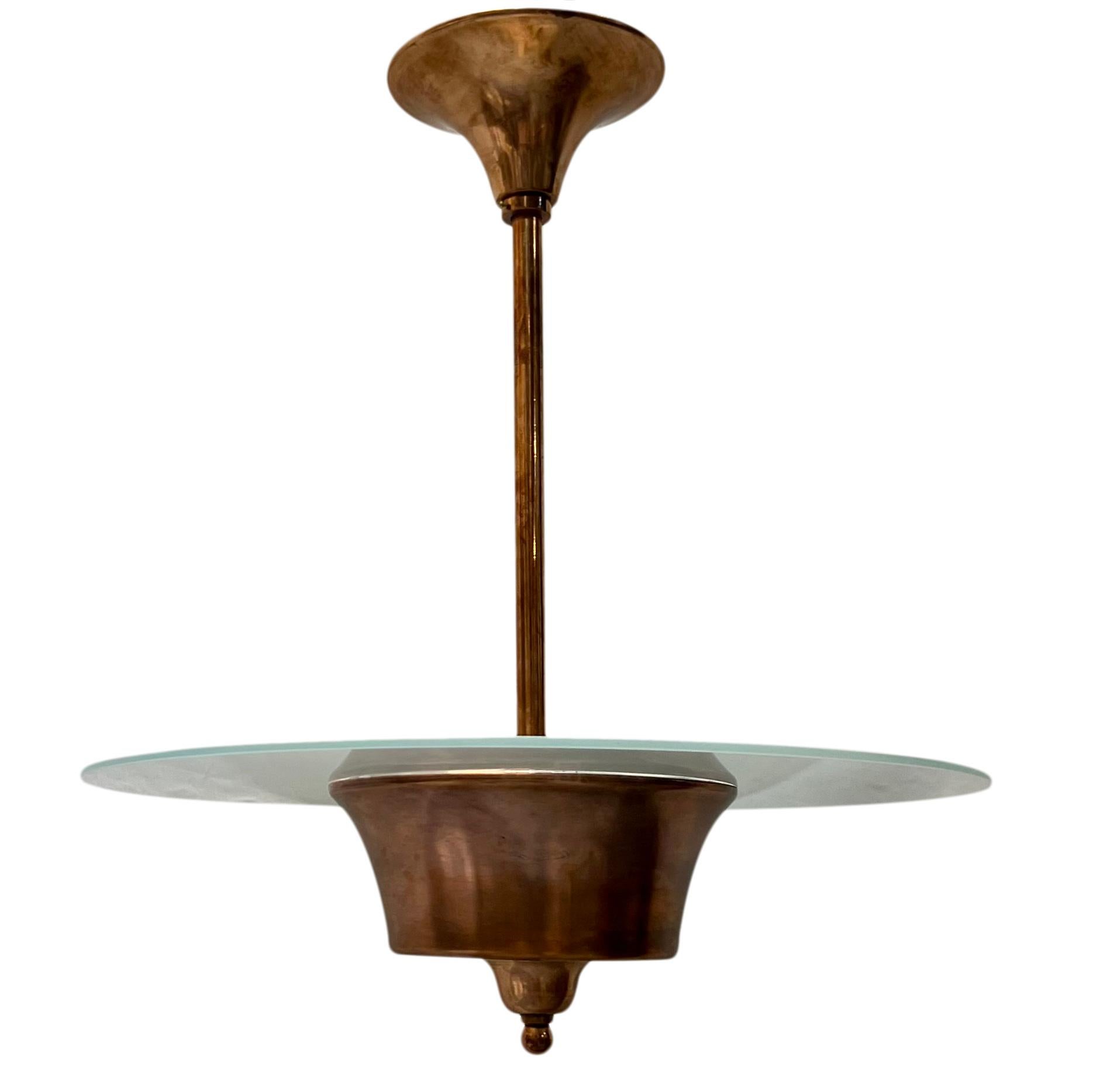 Copper and Glass Light Fixture In Good Condition For Sale In New York, NY