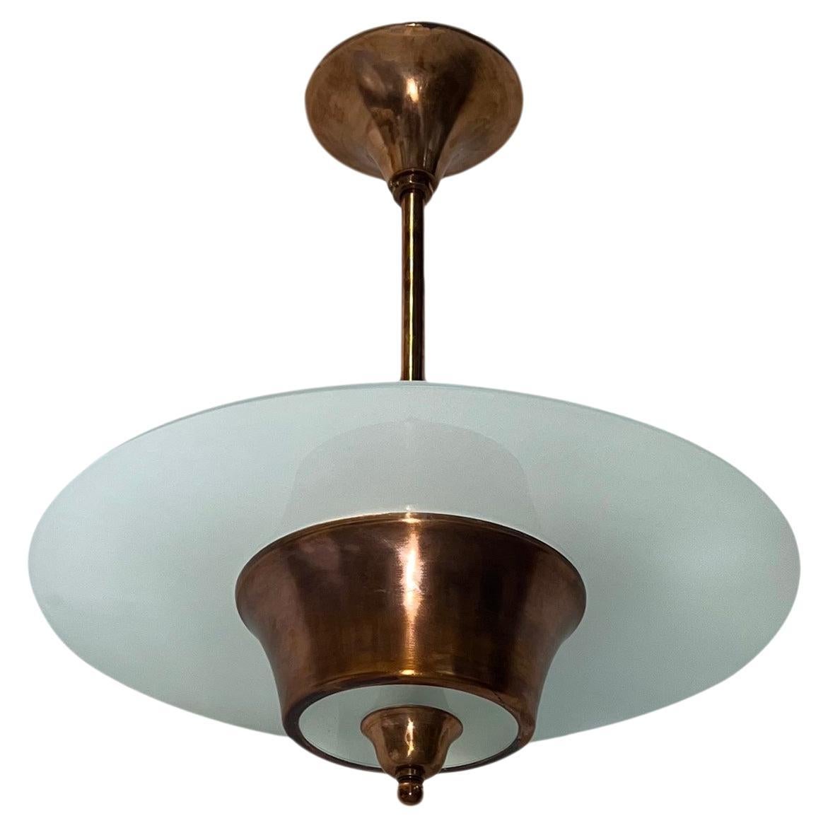 Copper and Glass Light Fixture For Sale