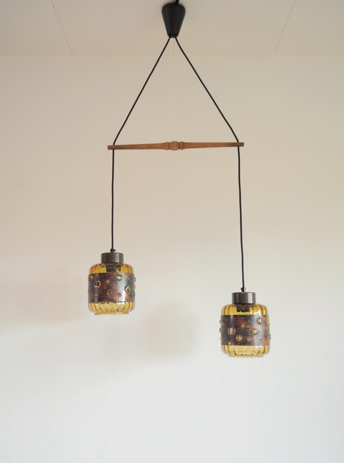 Scandinavian Modern Copper and Glass Pendant Set by Nanny Still for RAAK