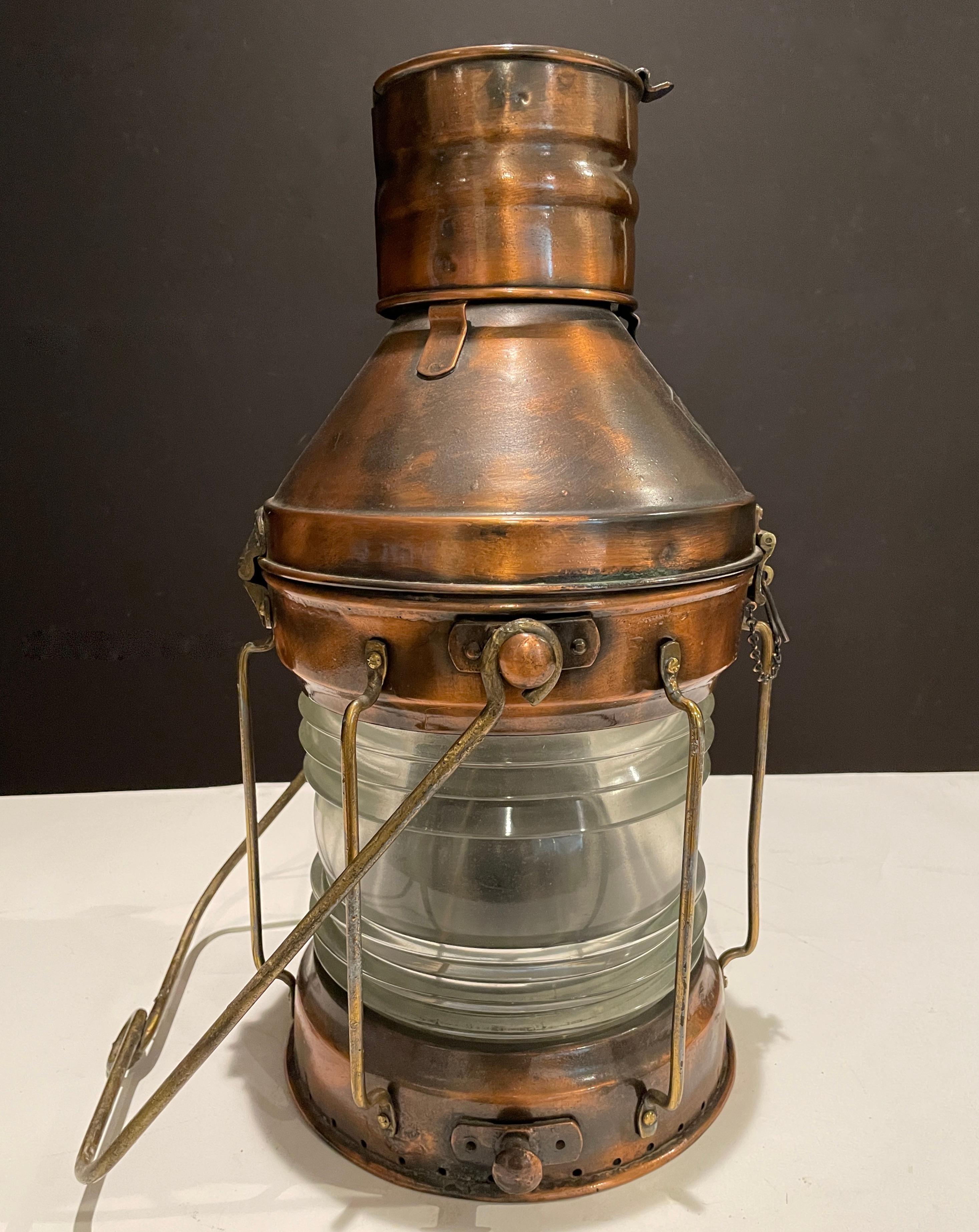 English Copper and Glass Ship's Lantern by Meteorite For Sale