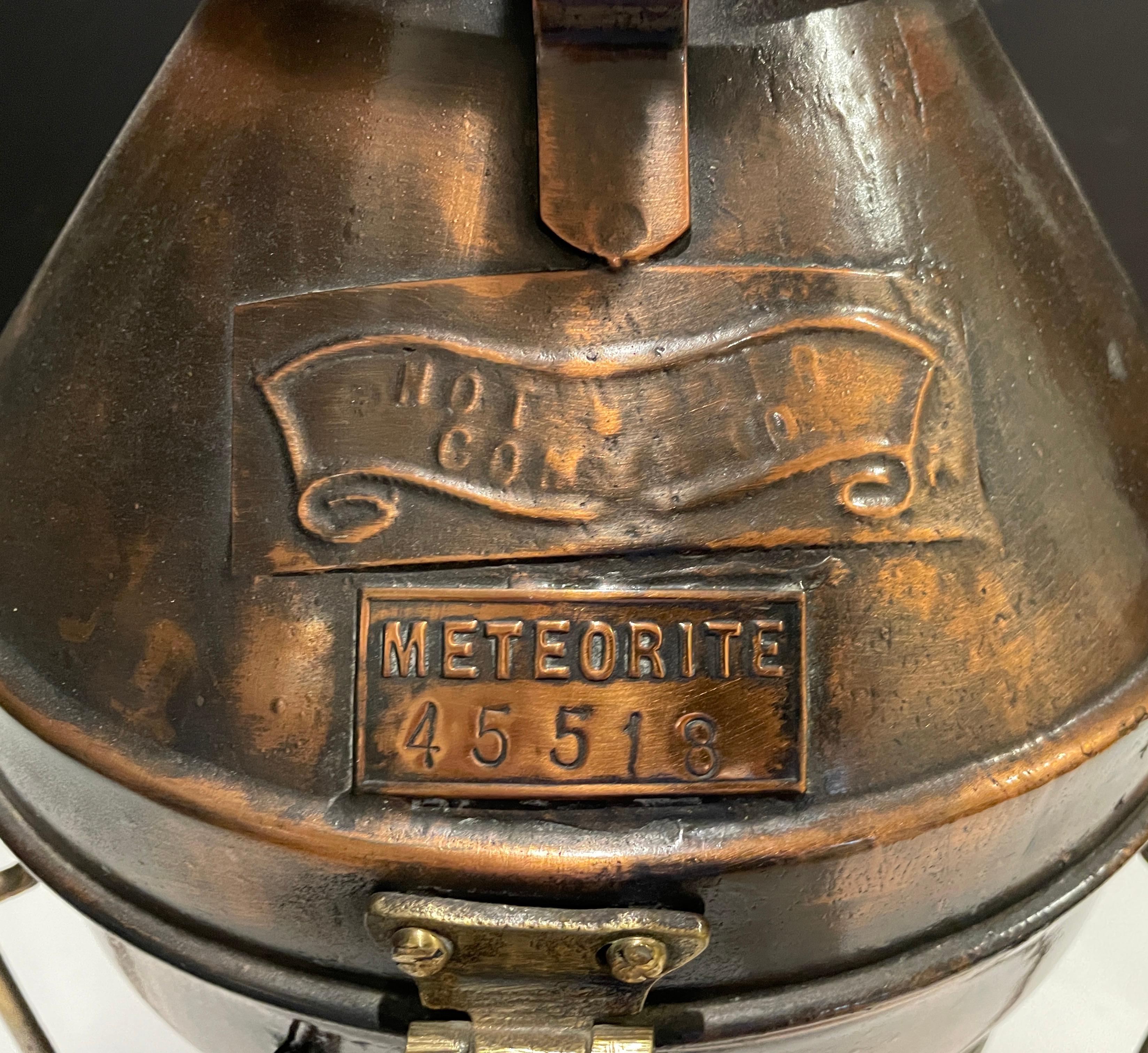 Copper and Glass Ship's Lantern by Meteorite In Good Condition For Sale In Norwood, NJ