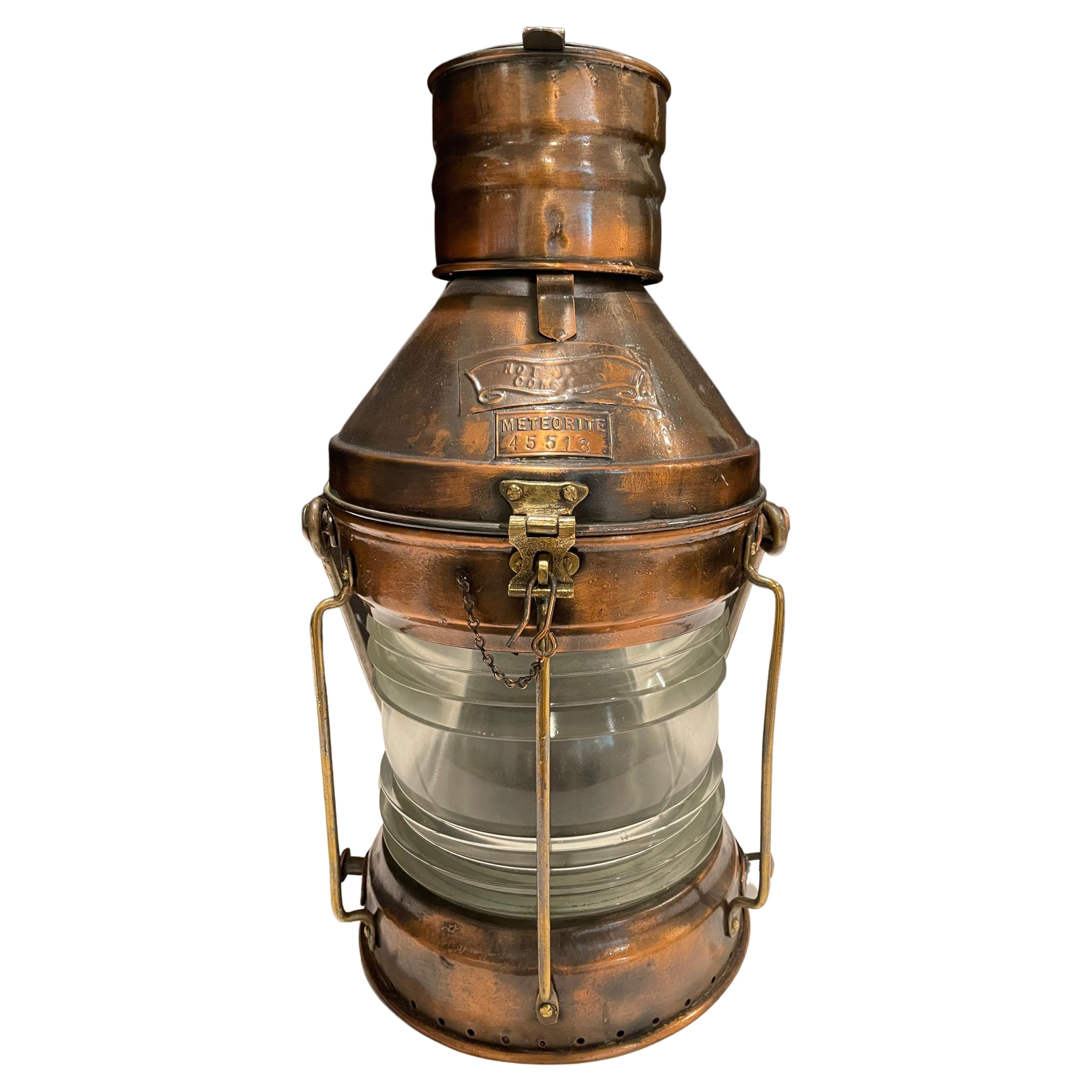 Copper and Glass Ship's Lantern by Meteorite For Sale