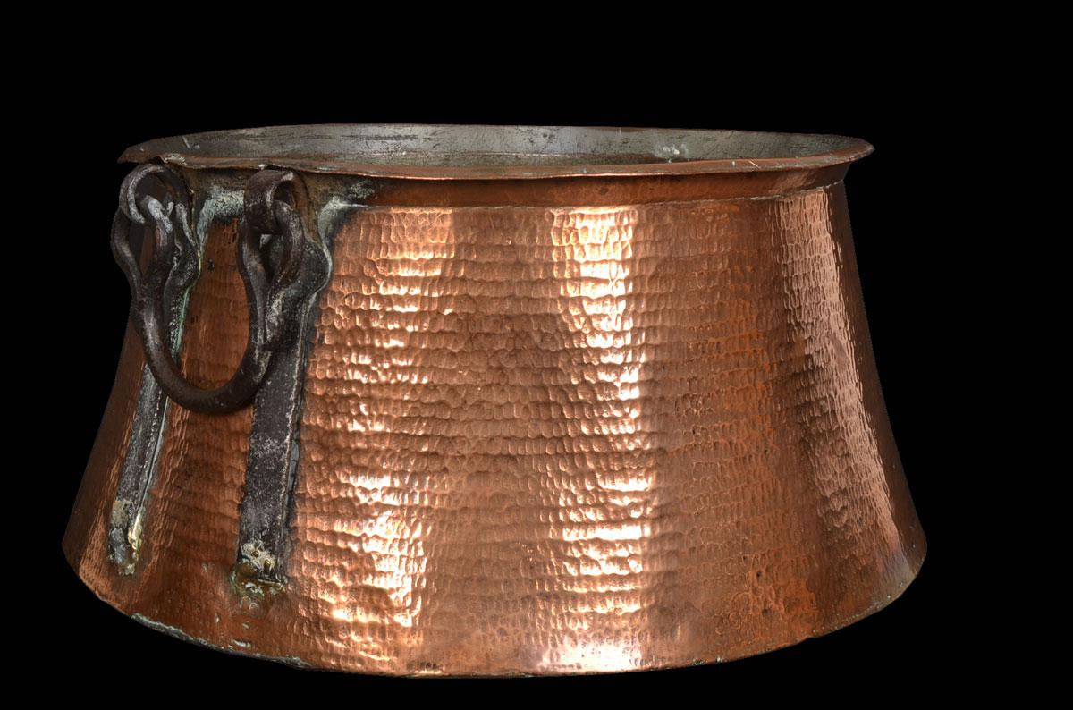 English Copper and Iron Mounted Log Bin For Sale