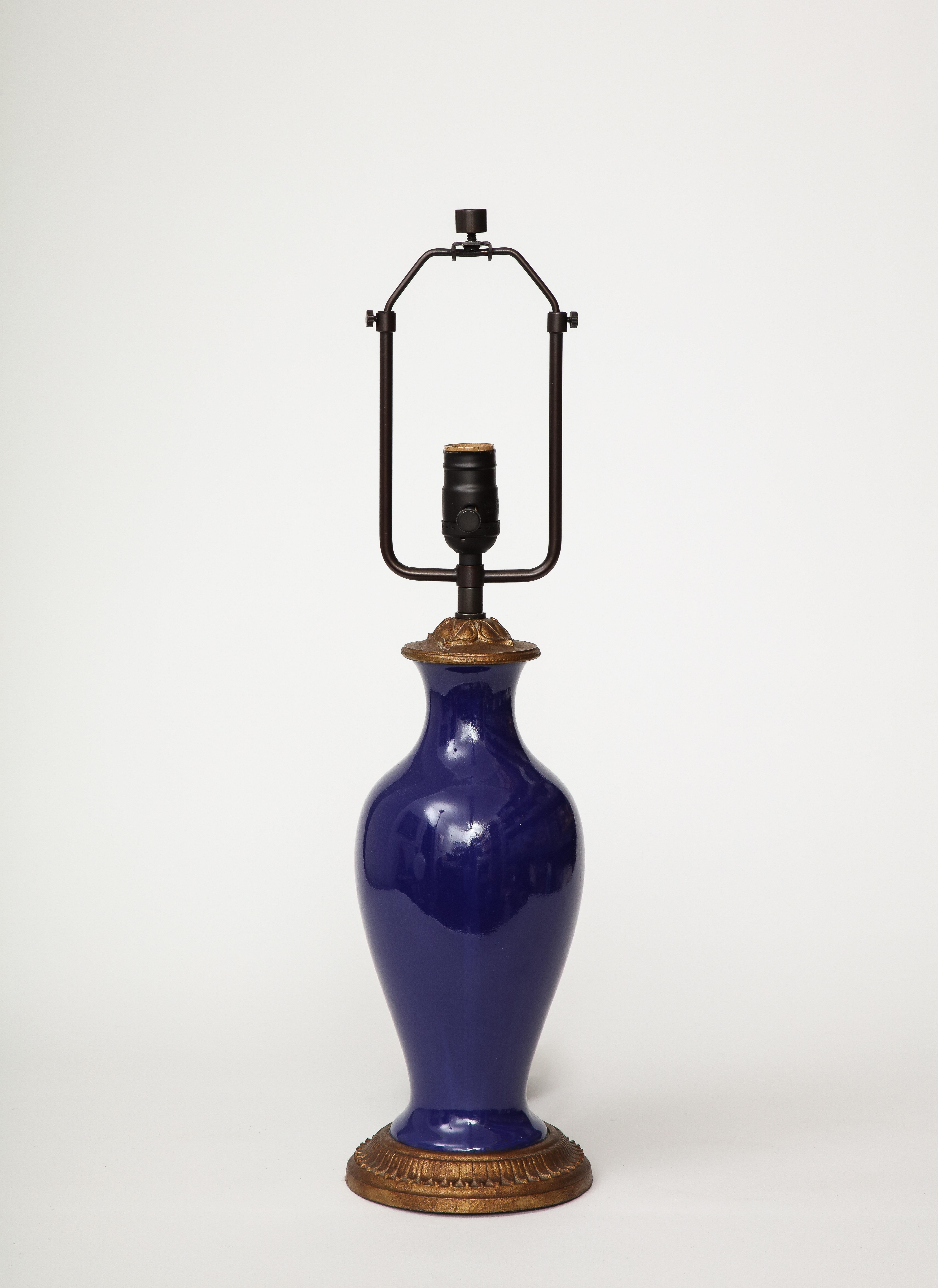Early 20th Century Copper and Lapis Blue Enamel Table Lamp, 20th C. For Sale