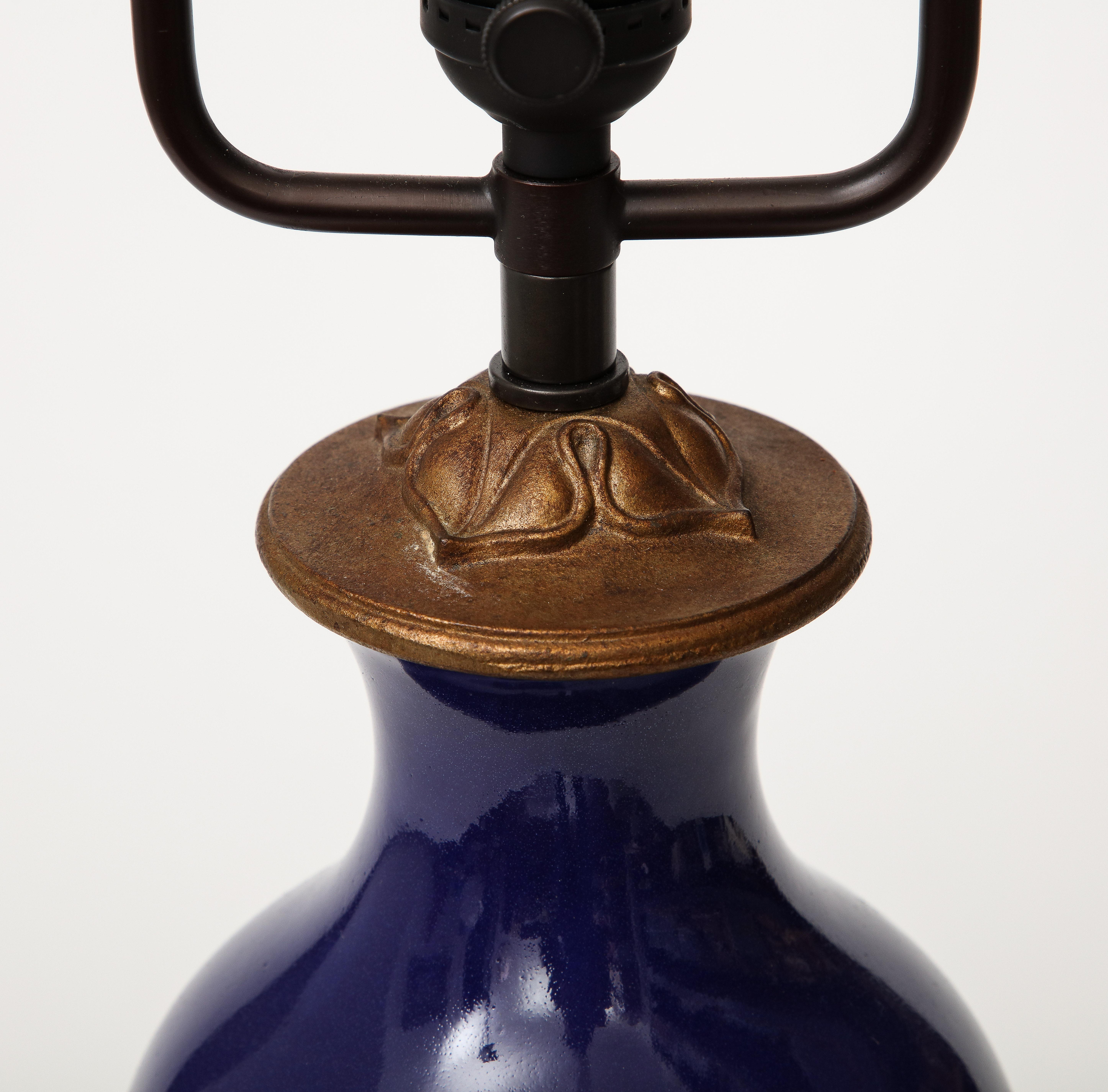 Copper and Lapis Blue Enamel Table Lamp, 20th C. For Sale 2