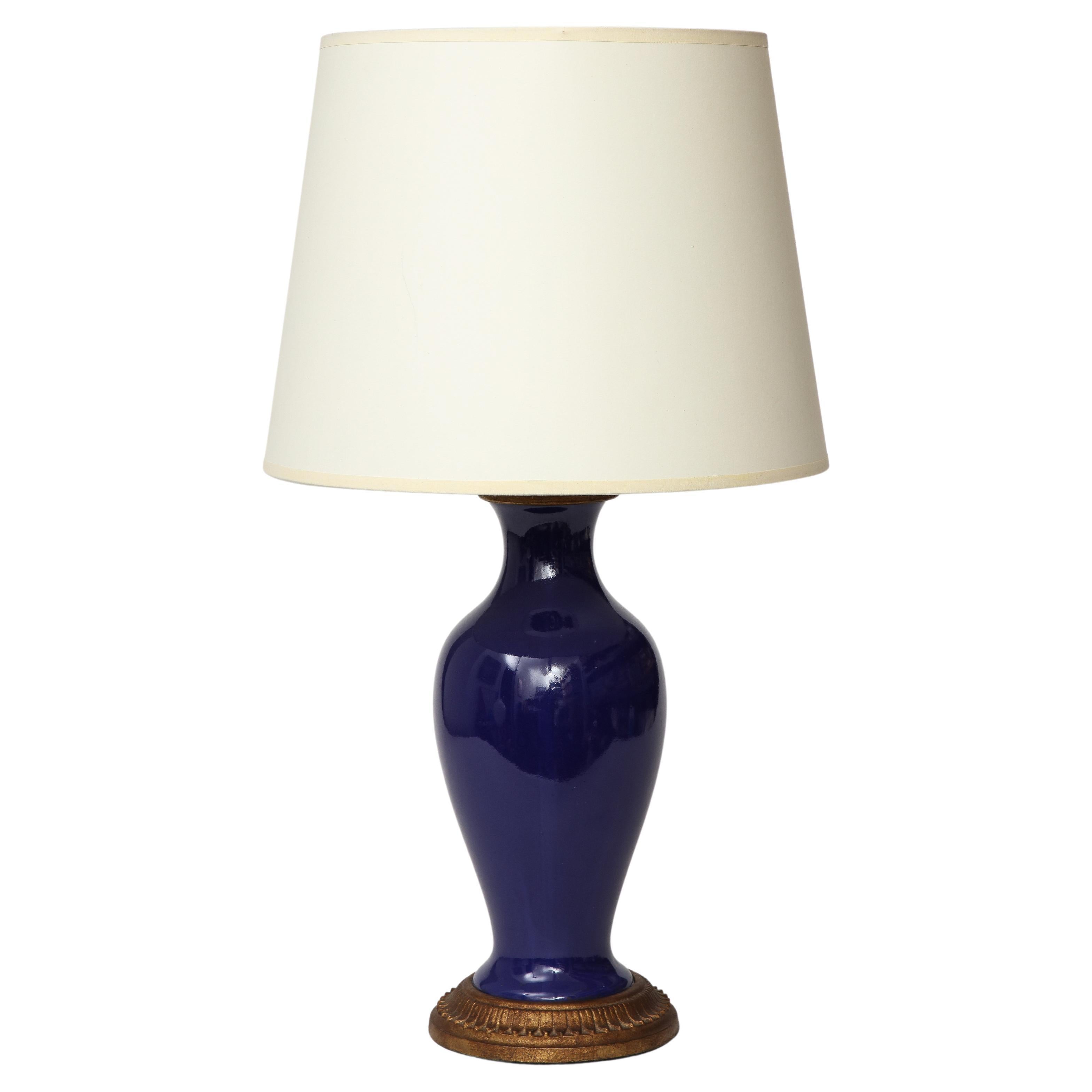 Copper and Lapis Blue Enamel Table Lamp, 20th C. For Sale