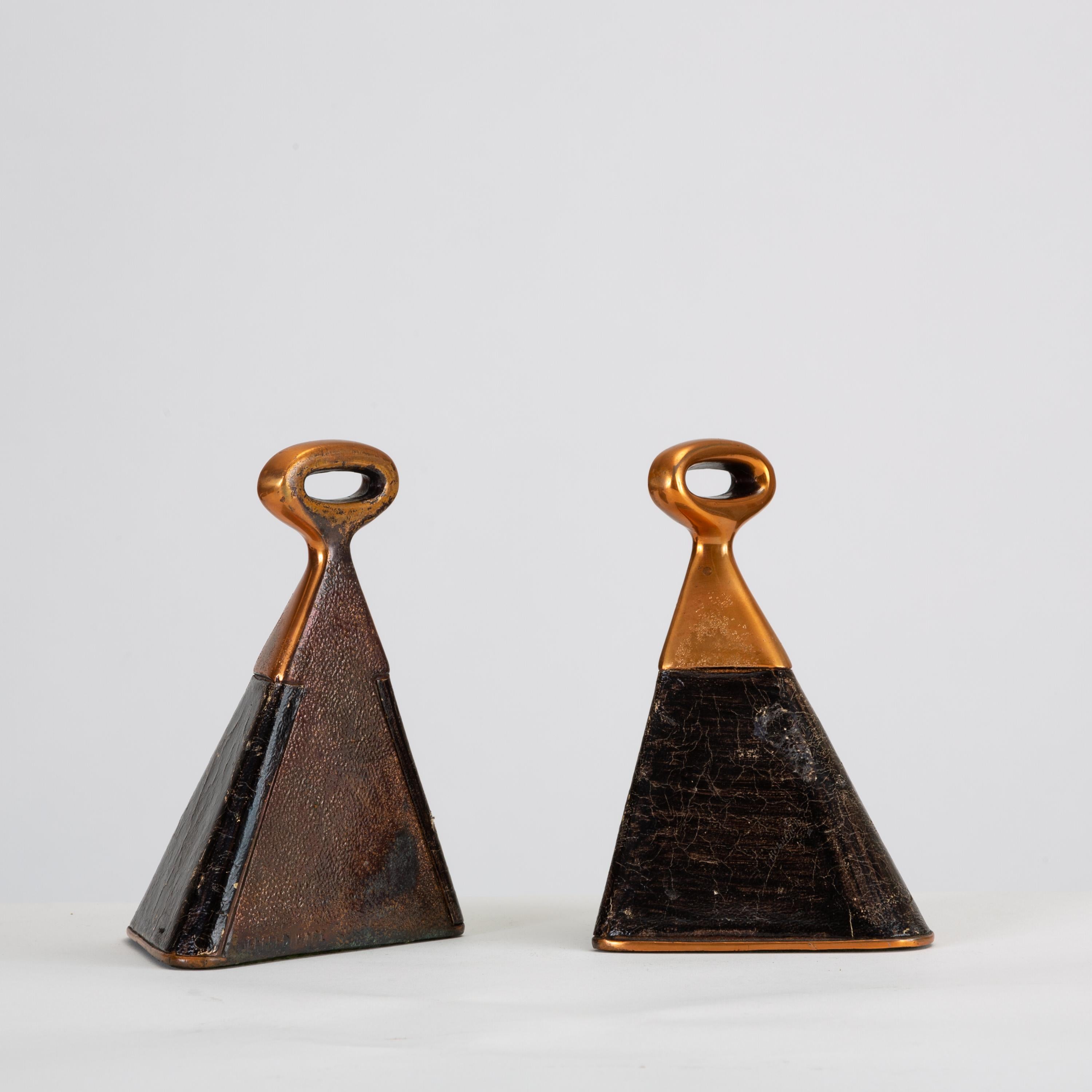 Mid-Century Modern Copper and Leather Bookends by Ben Seibel for Raymor
