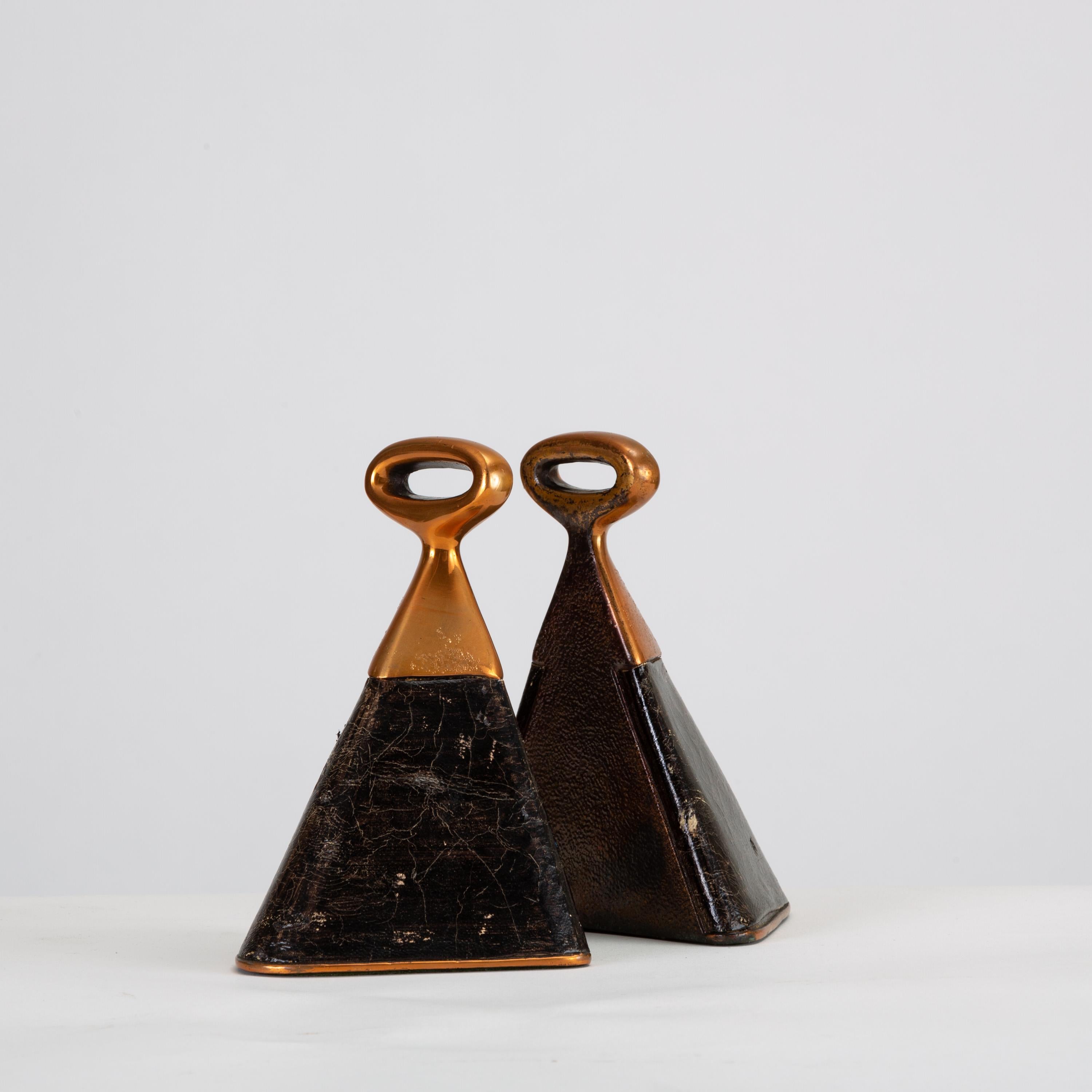 American Copper and Leather Bookends by Ben Seibel for Raymor