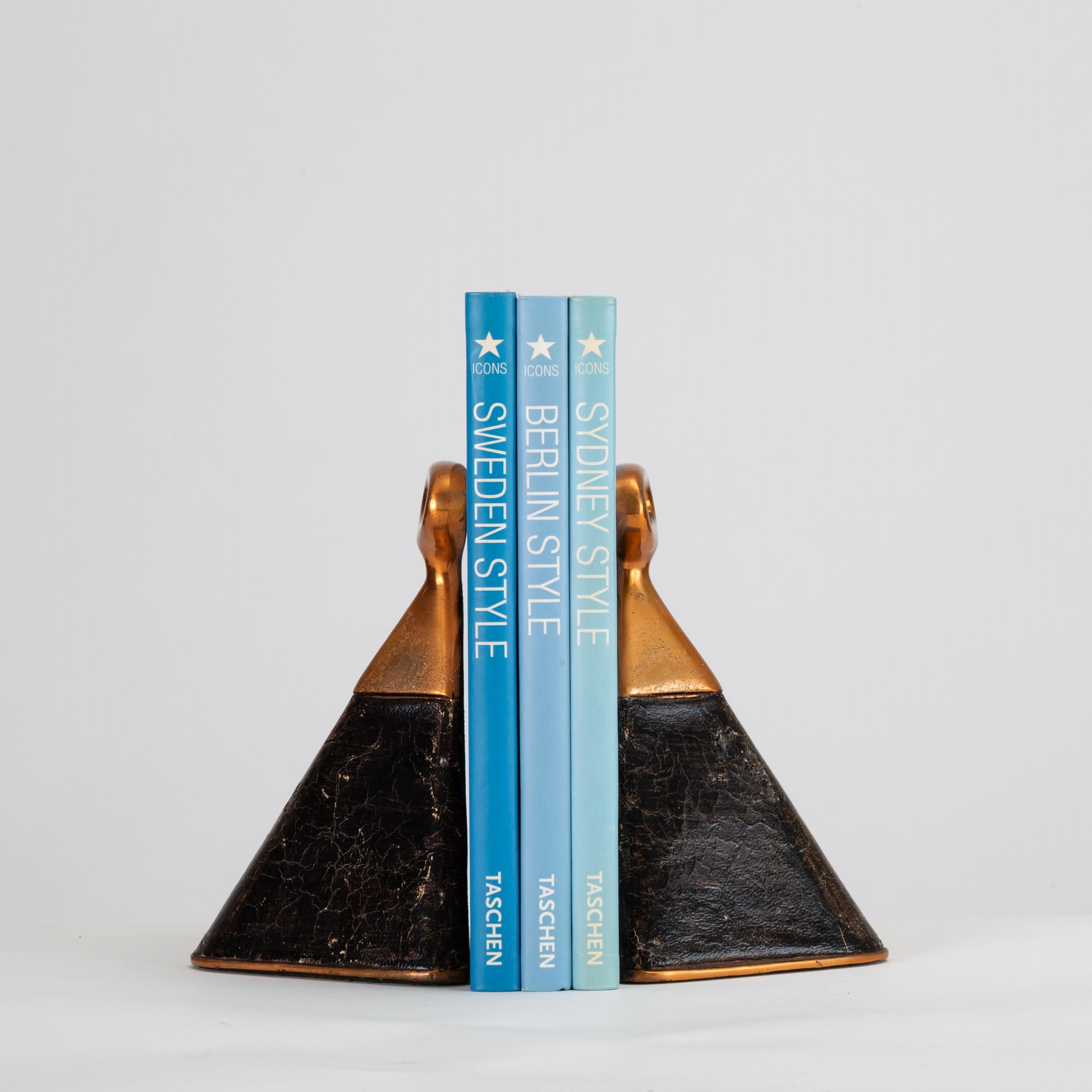 Copper and Leather Bookends by Ben Seibel for Raymor In Good Condition In Los Angeles, CA