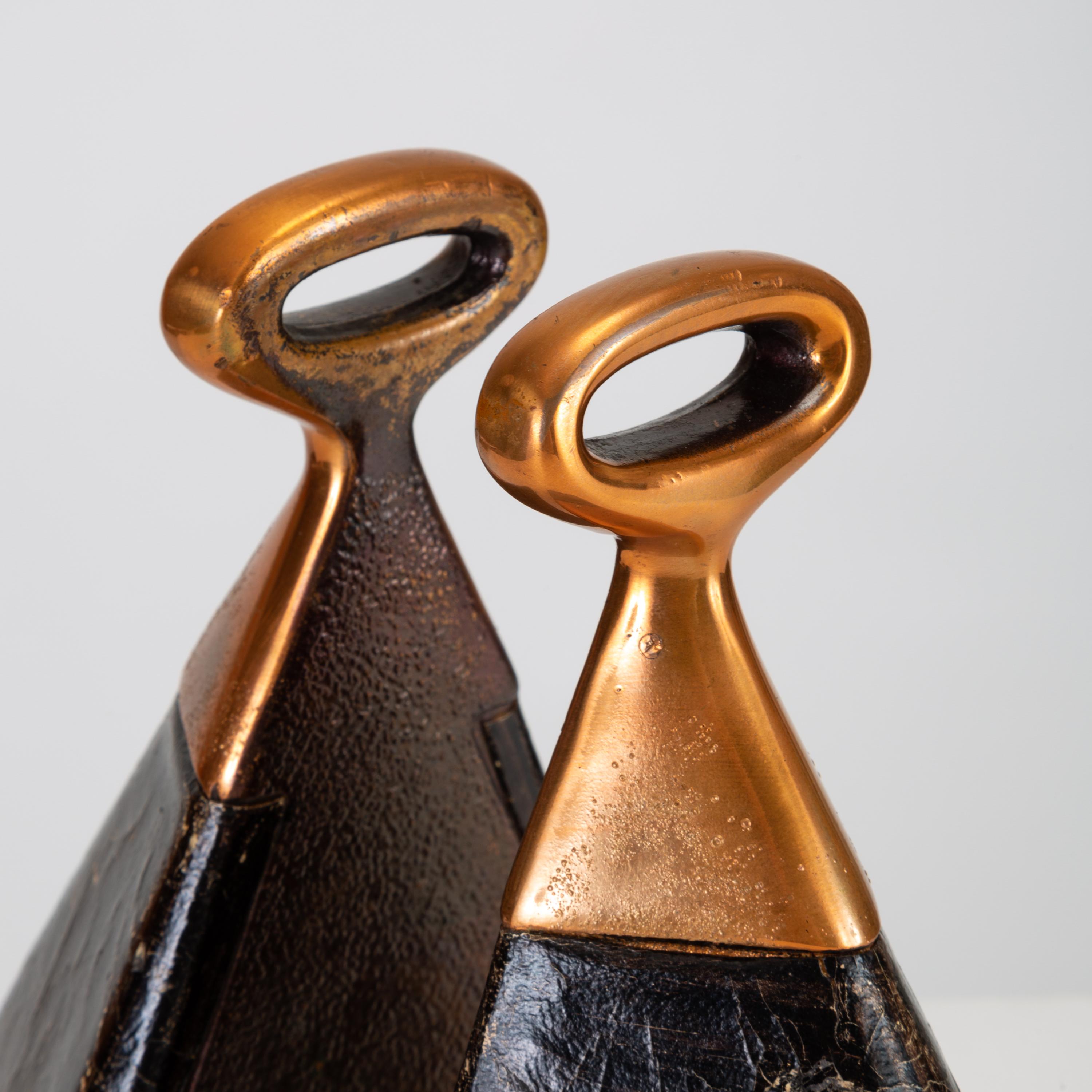 Copper and Leather Bookends by Ben Seibel for Raymor 1