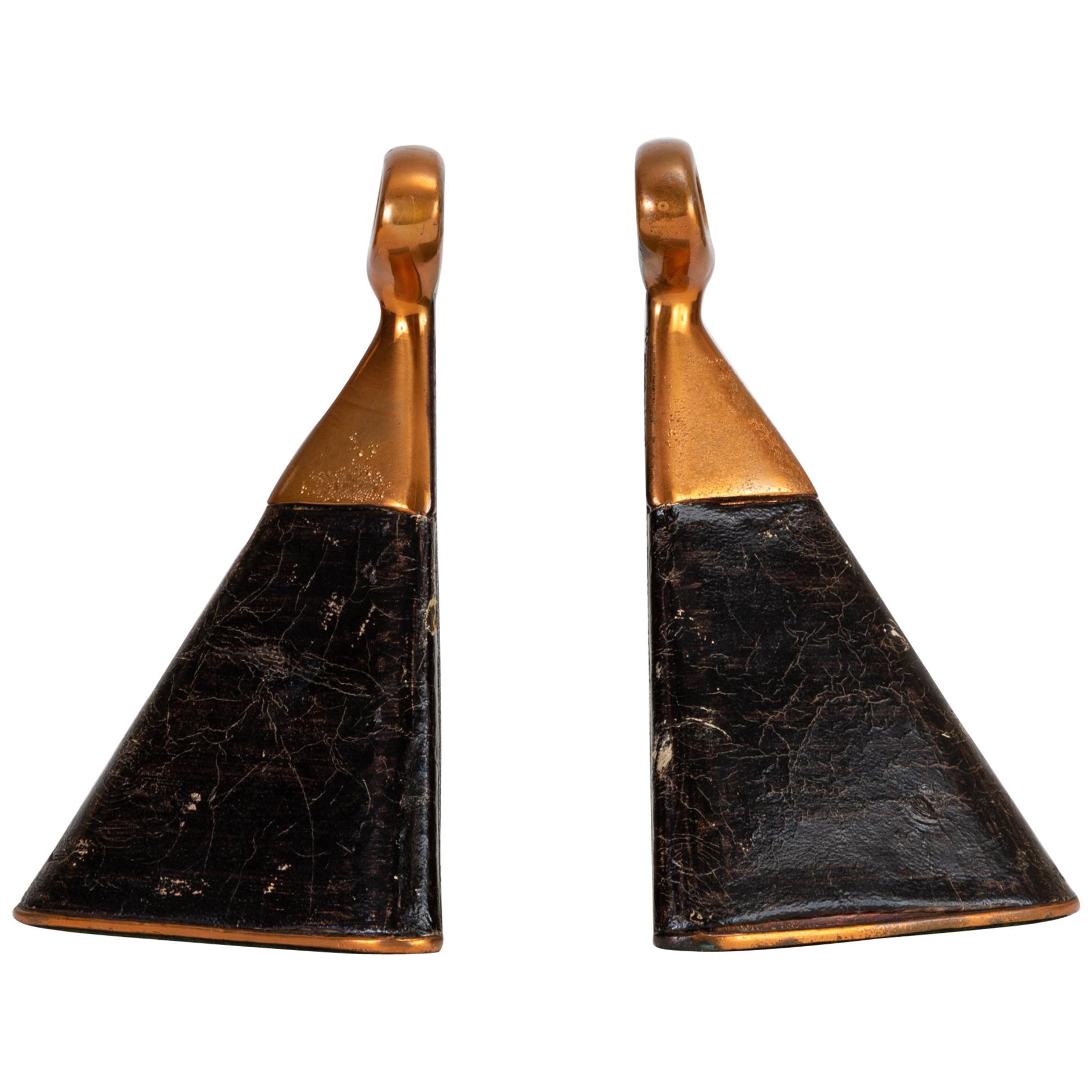 Copper and Leather Bookends by Ben Seibel for Raymor