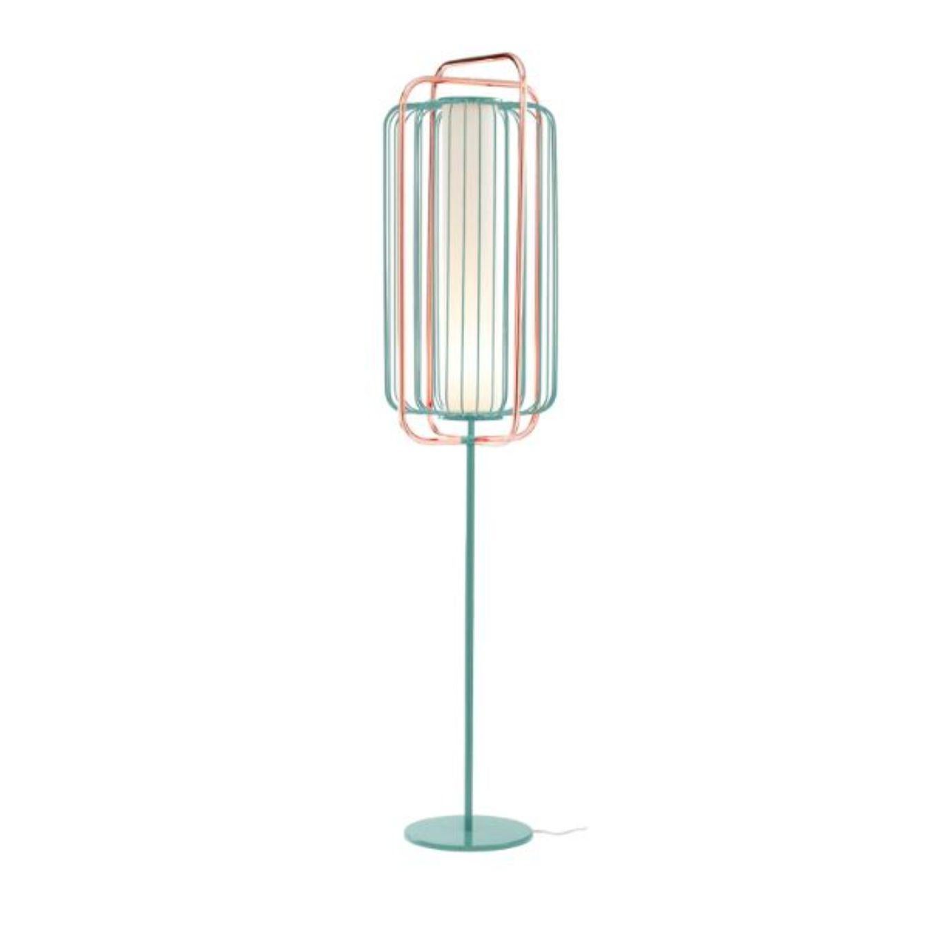 Copper and mint Jules floor lamp by Dooq
Dimensions: W 38 x D 38 x H 177 cm
Materials: lacquered metal, polished or brushed metal, copper.
abat-jour: cotton
Also available in different colours and materials.

Information:
230V/50Hz
E27/1x20W