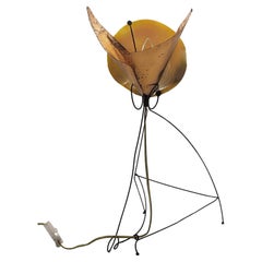 Copper and Mother of Pearl Flower Shaped Table Lamp, Italy 1970s