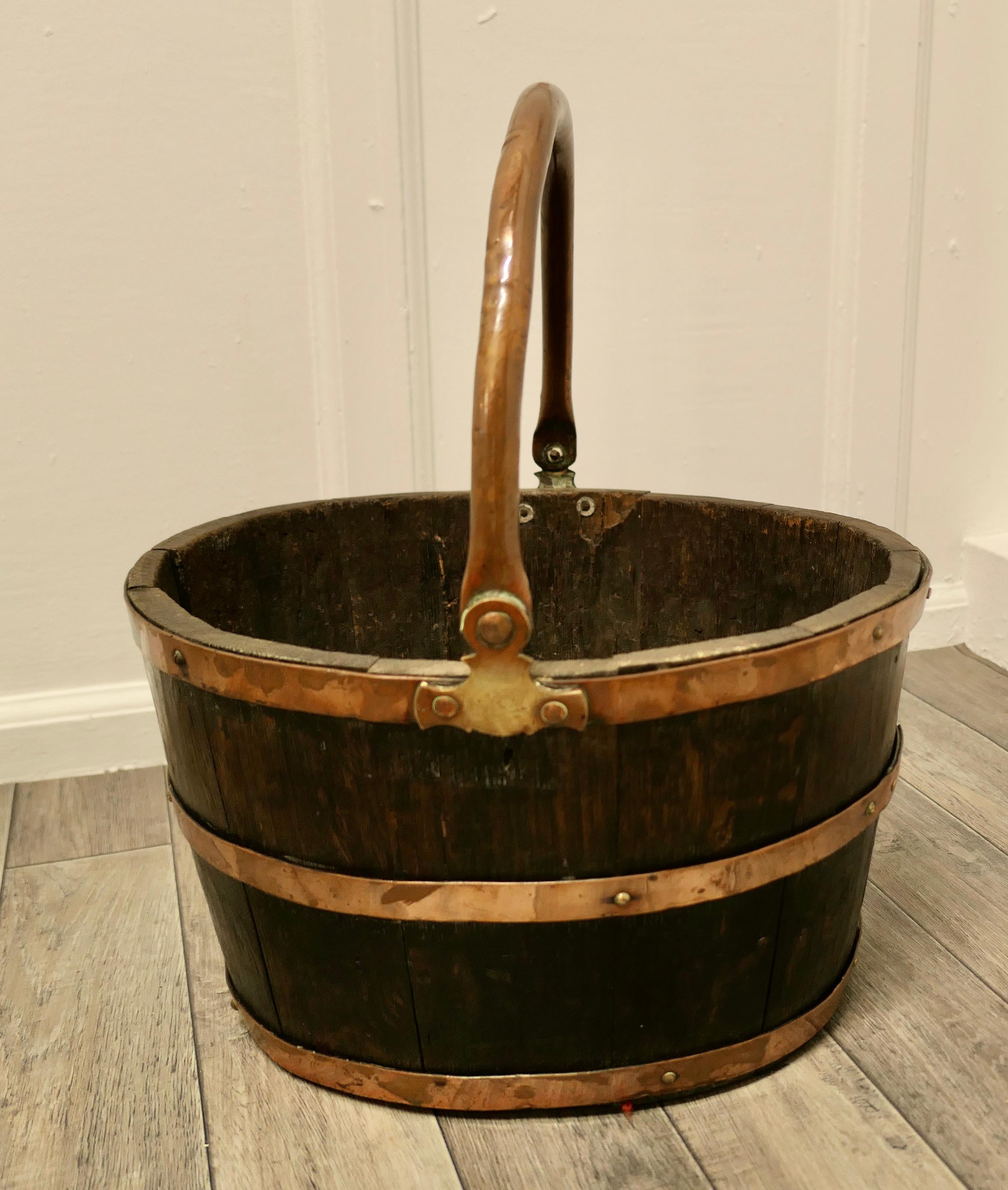 19th Century Copper and Oak Bucket for Coal or Logs For Sale