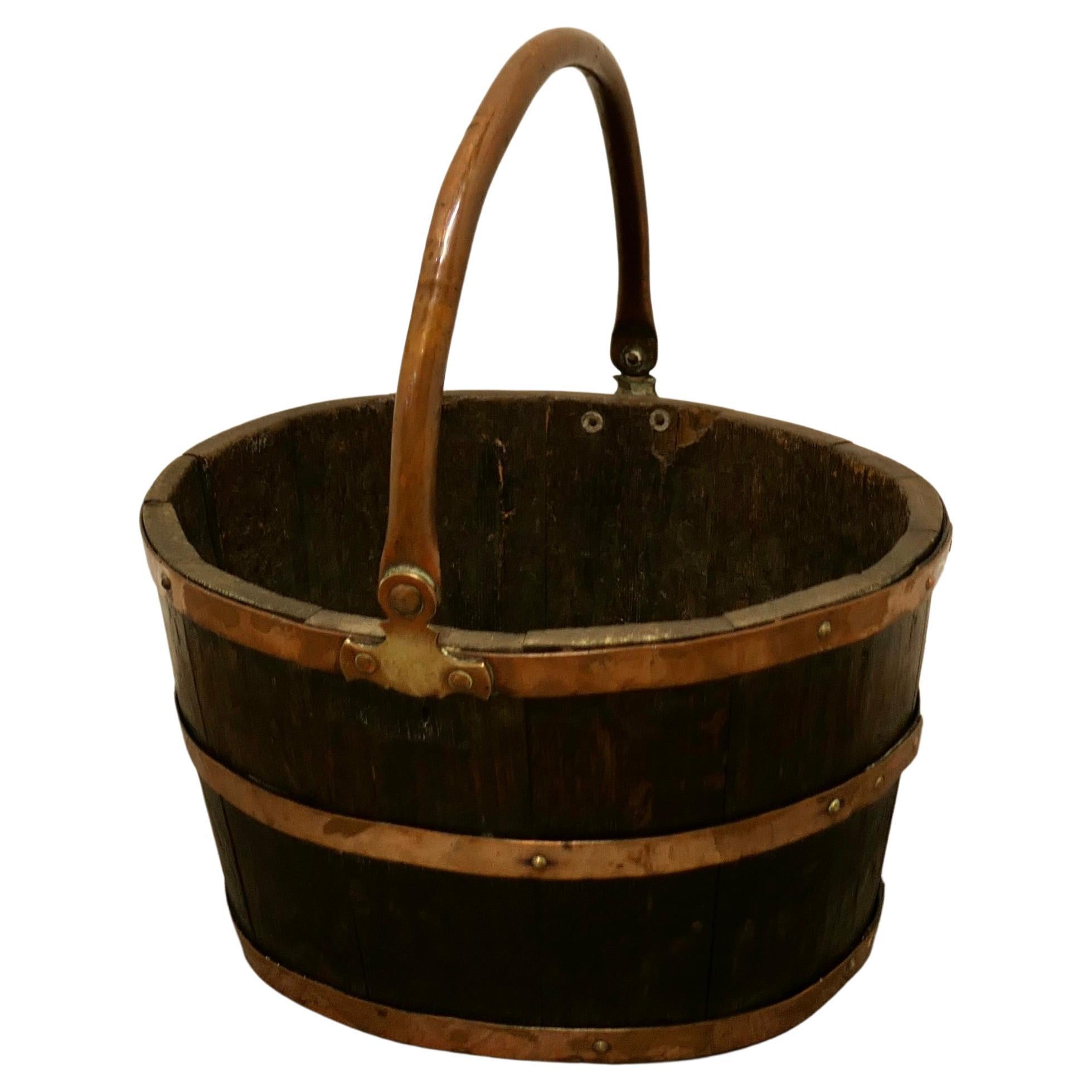 Copper and Oak Bucket for Coal or Logs For Sale