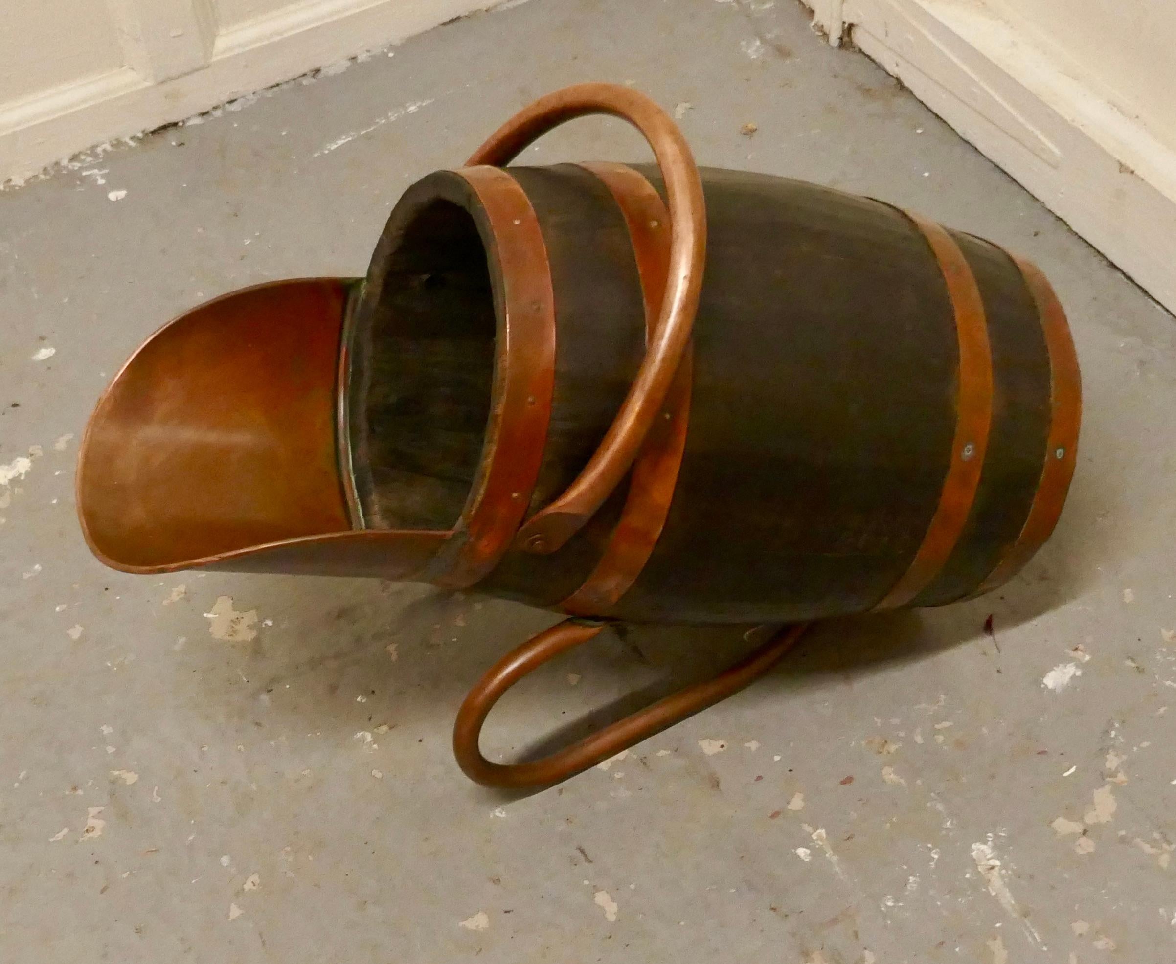 Country Copper and Oak Bucket / Hod for Coal