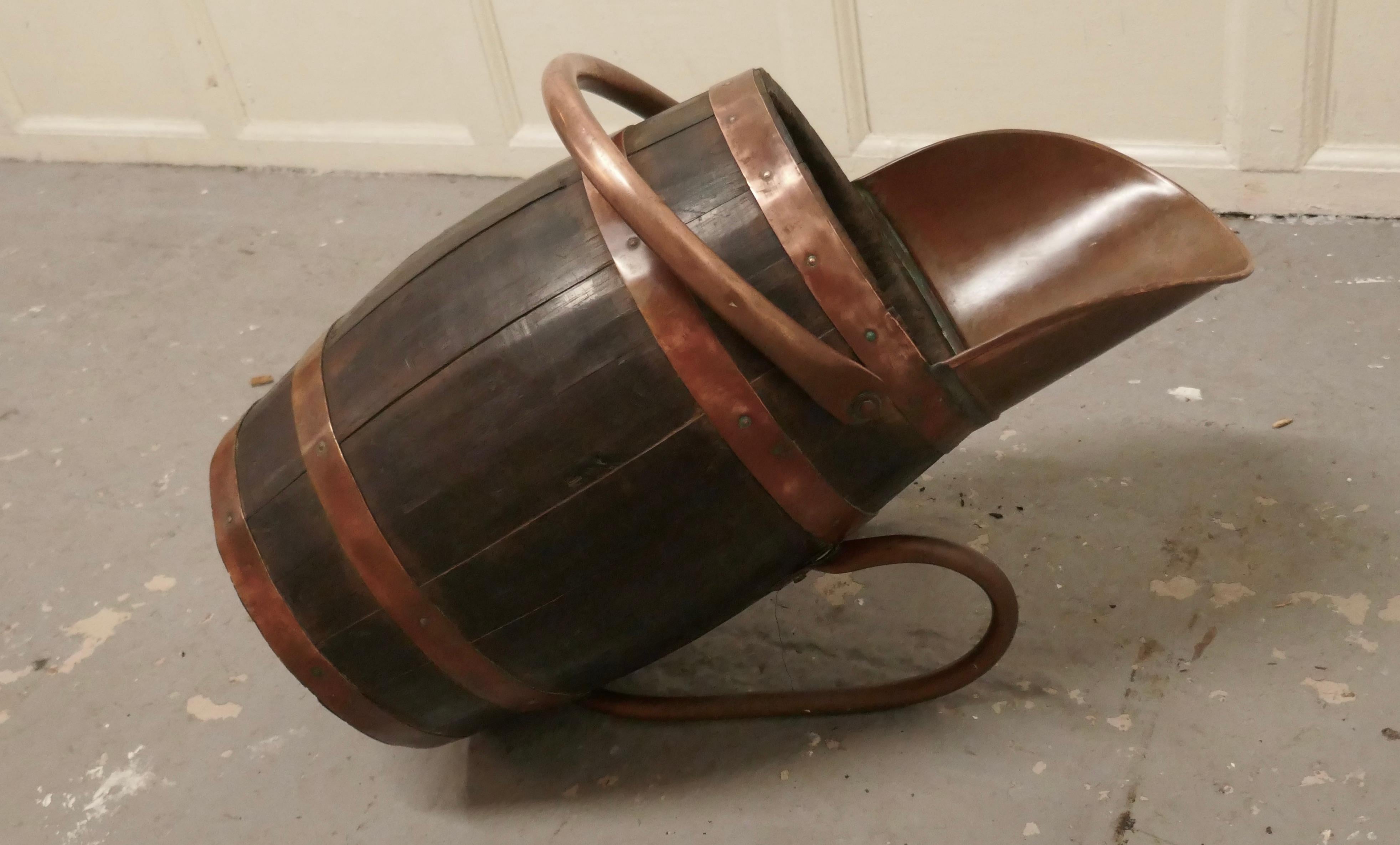 19th Century Copper and Oak Bucket / Hod for Coal