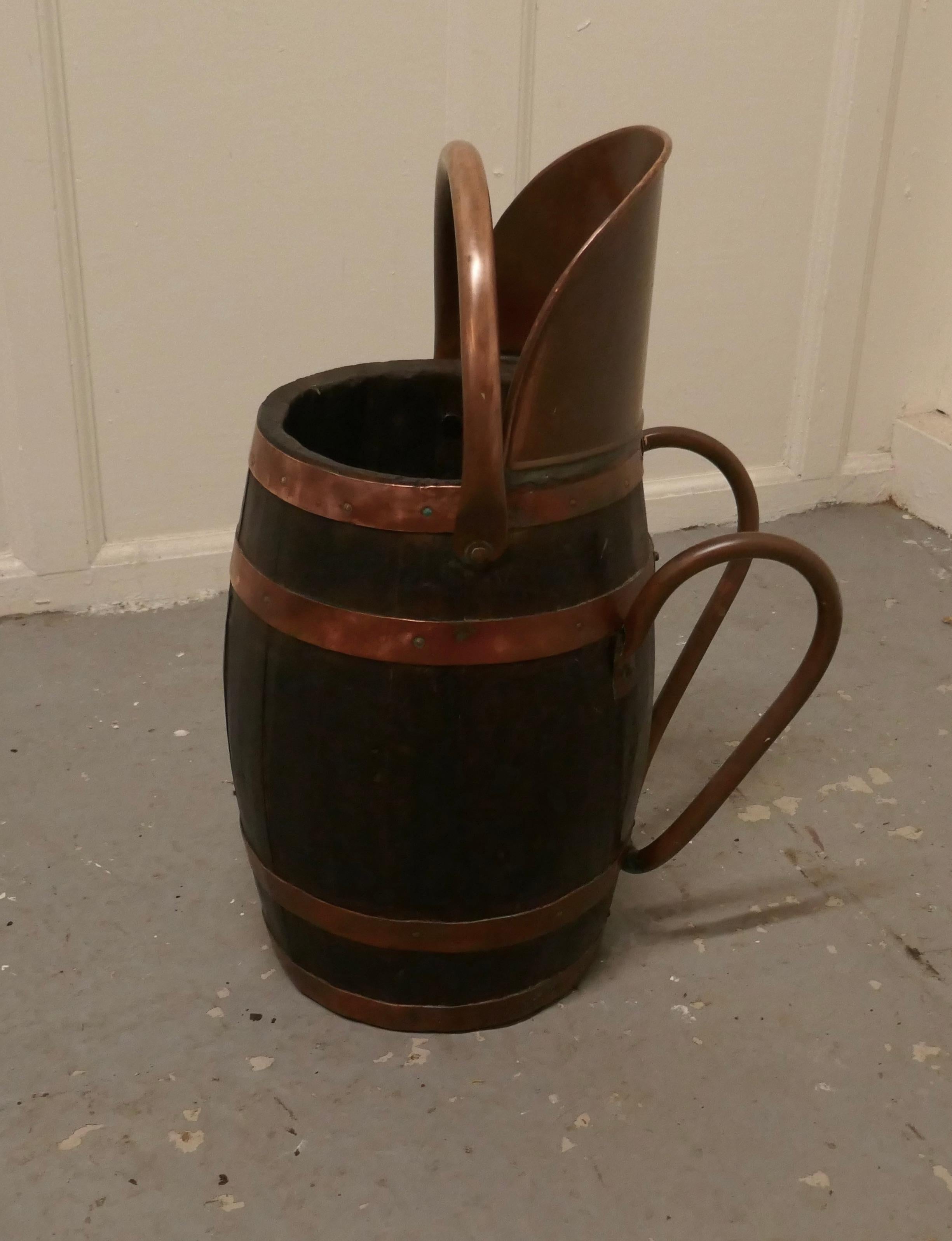 Copper and Oak Bucket / Hod for Coal 1