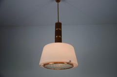 Copper and Opal Glass Pendant Lamp, 1960s, Italy