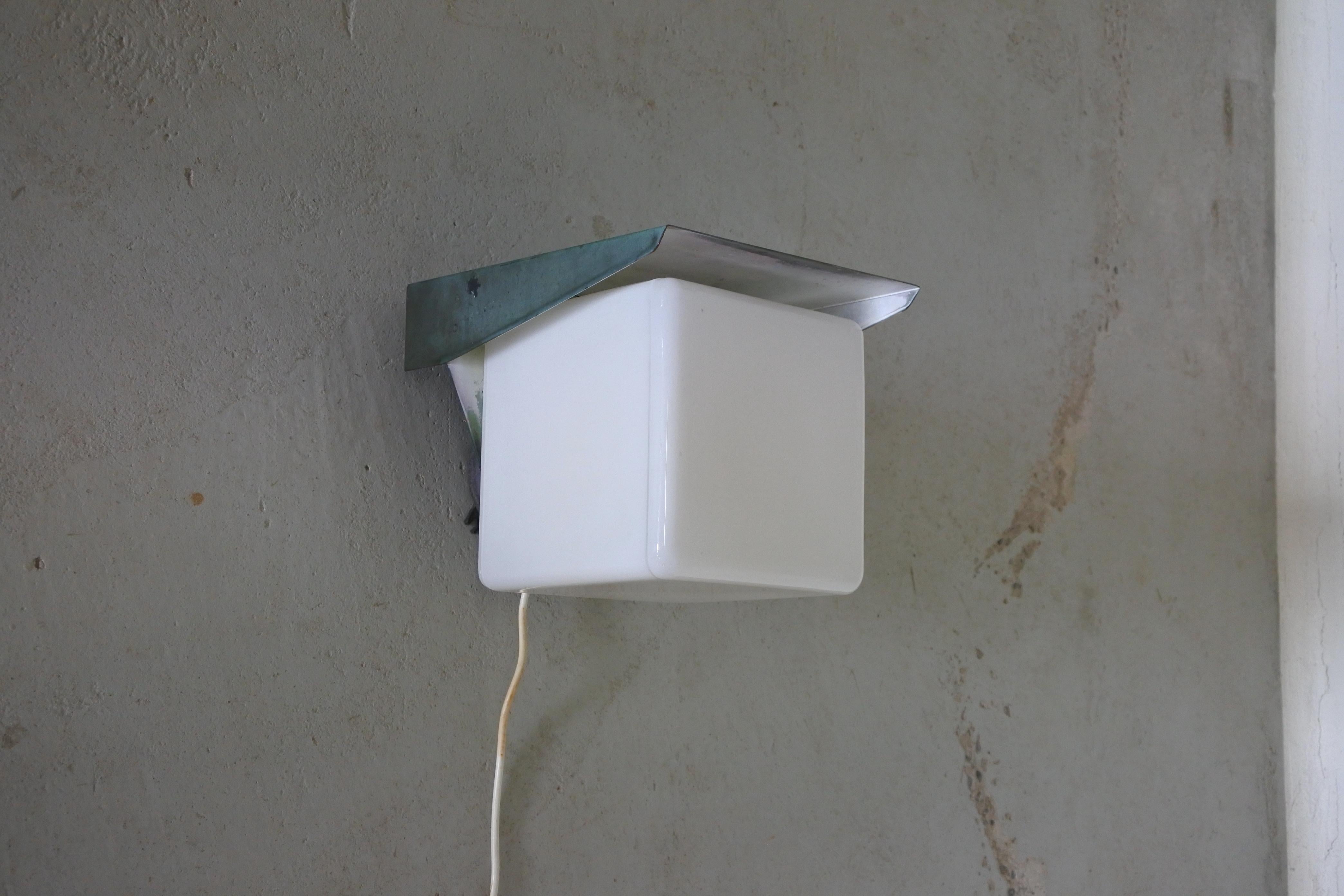 Copper and Opaline Glass Wall Lamp by Itsu, Finland, 1950s For Sale 4