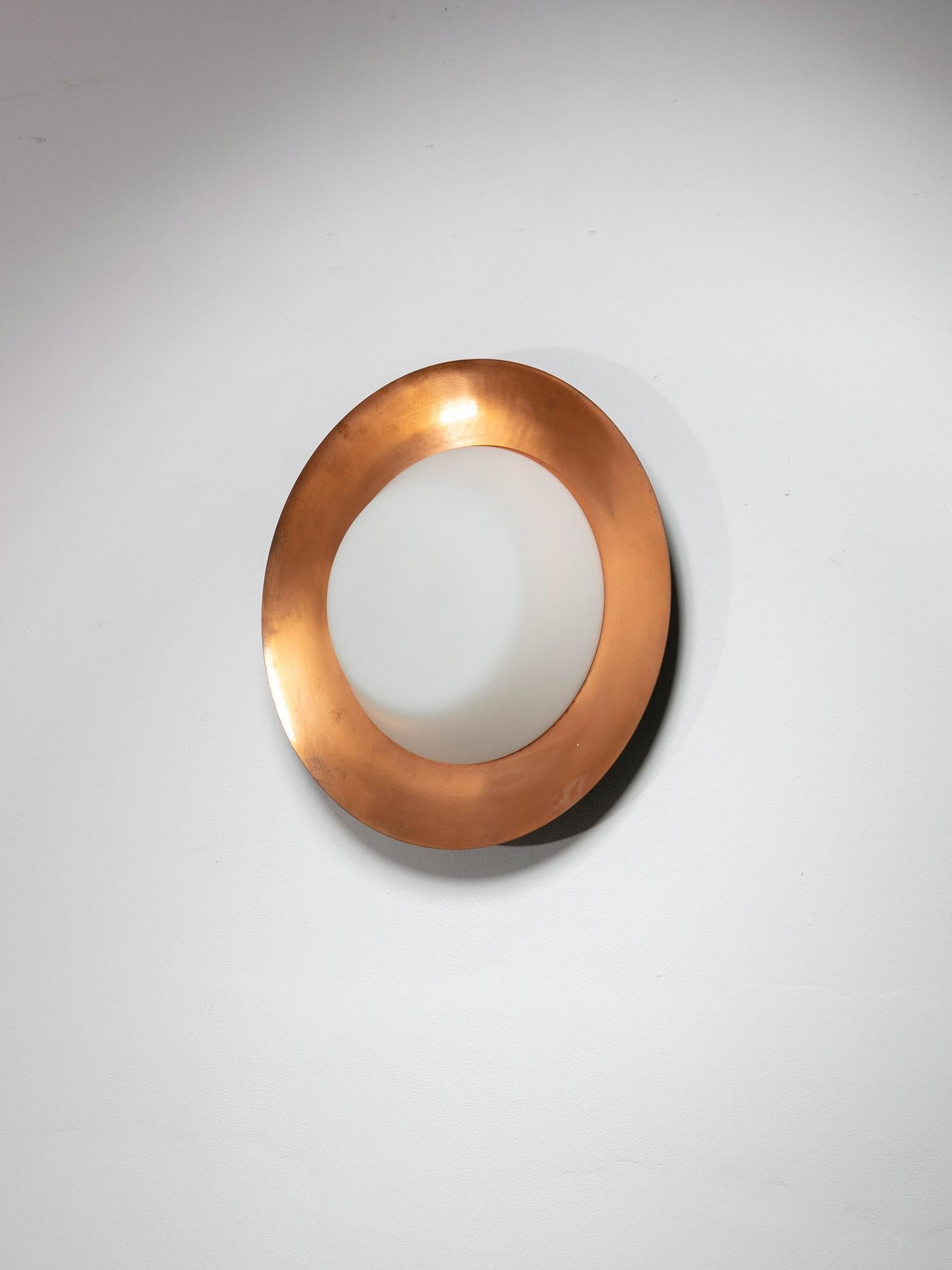 Lámpara de Pared / Techo de Cobre y Opalina by Candle, Italia, Años 50 en venta 1
