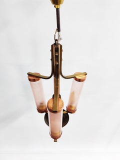 Copper and Pink Glass Bauhaus Chandelier, 1920s