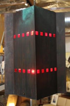 Copper and Red Glass Chandelier